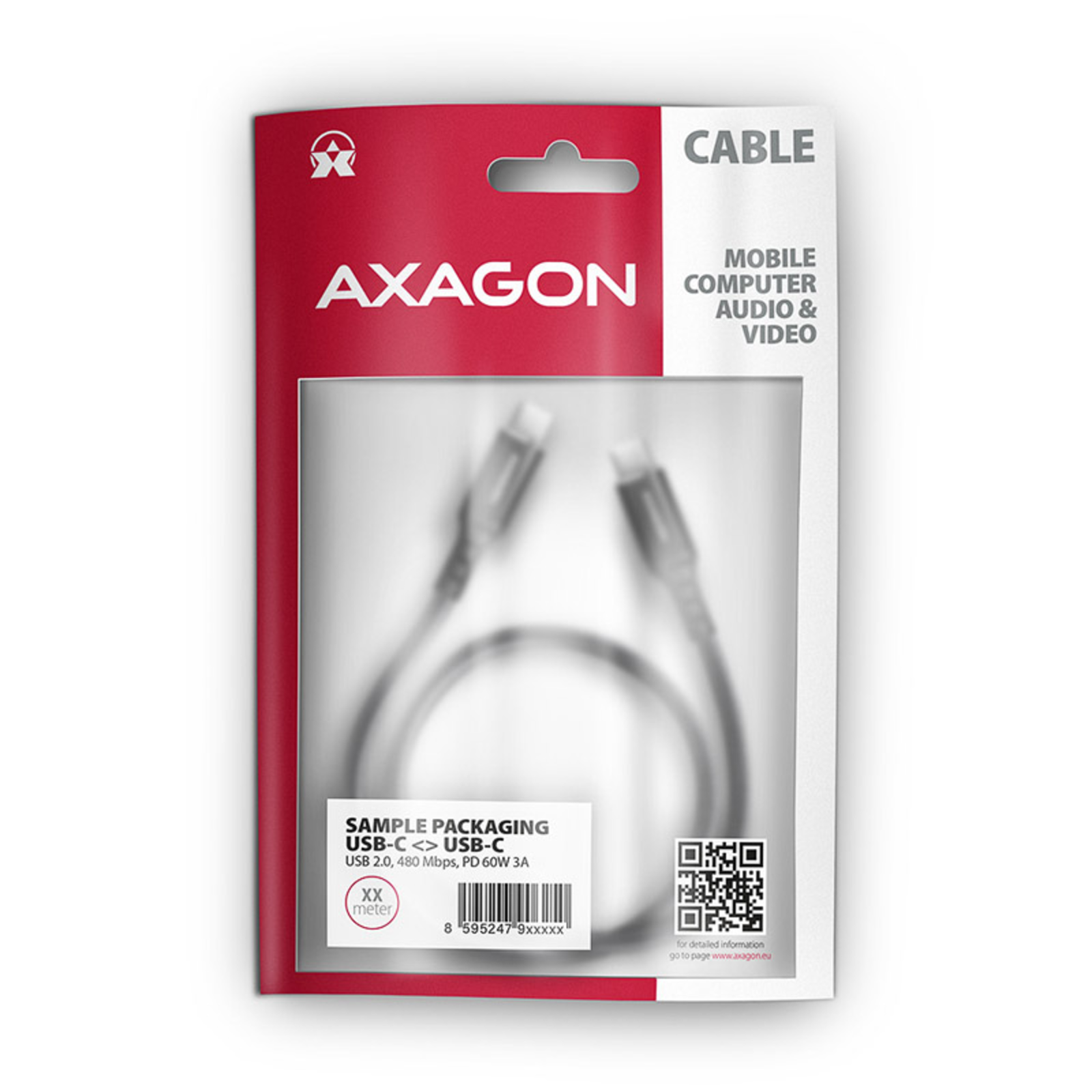 Axagon BUCM-CM20AB USB-C to USB-C 2.0 Cable 2m PD 60W 3A Braided Black