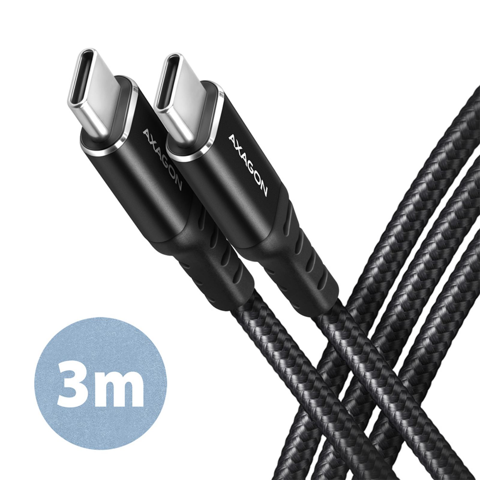 Axagon BUCM-CM30AB USB-C to USB-C 2.0 Cable 3 M PD 60W 3A Braided Black