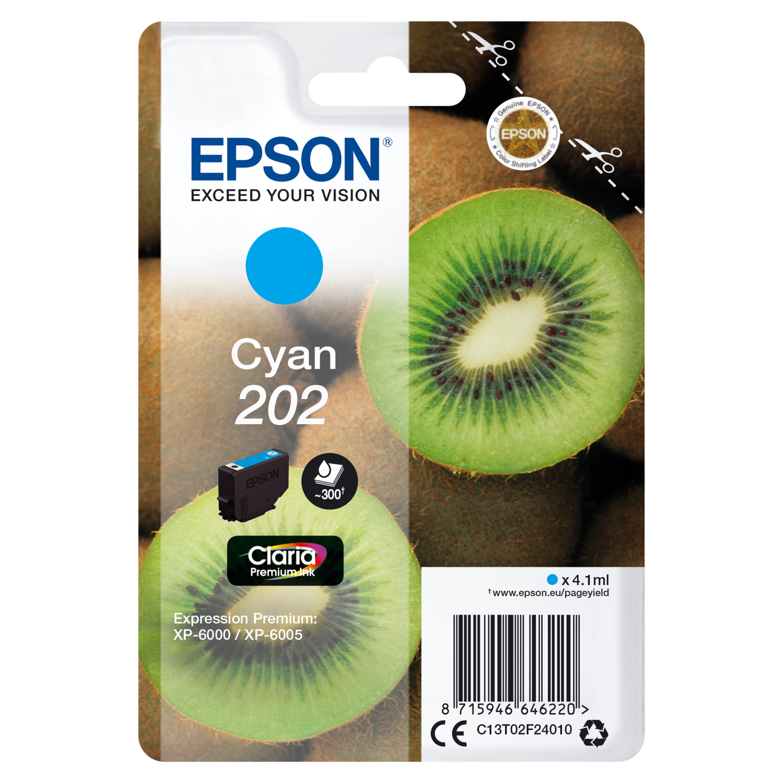 Epson 202 4.1 Ml cyan Original Blister Pack Ink Expression Home XP-202 Expression PremiumxP-6000.