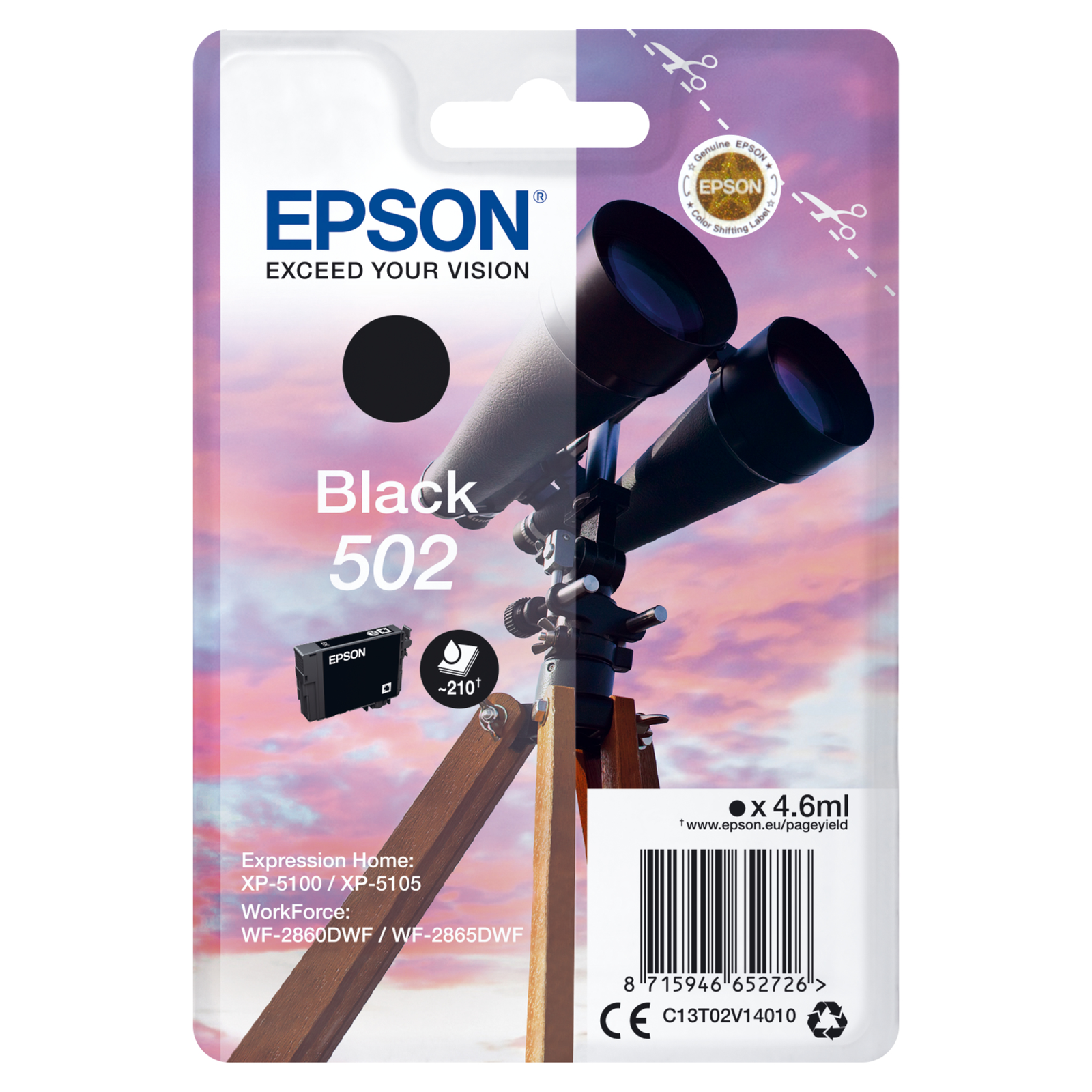 Epson 502 Black 210 Pages Ink C13T02V14010