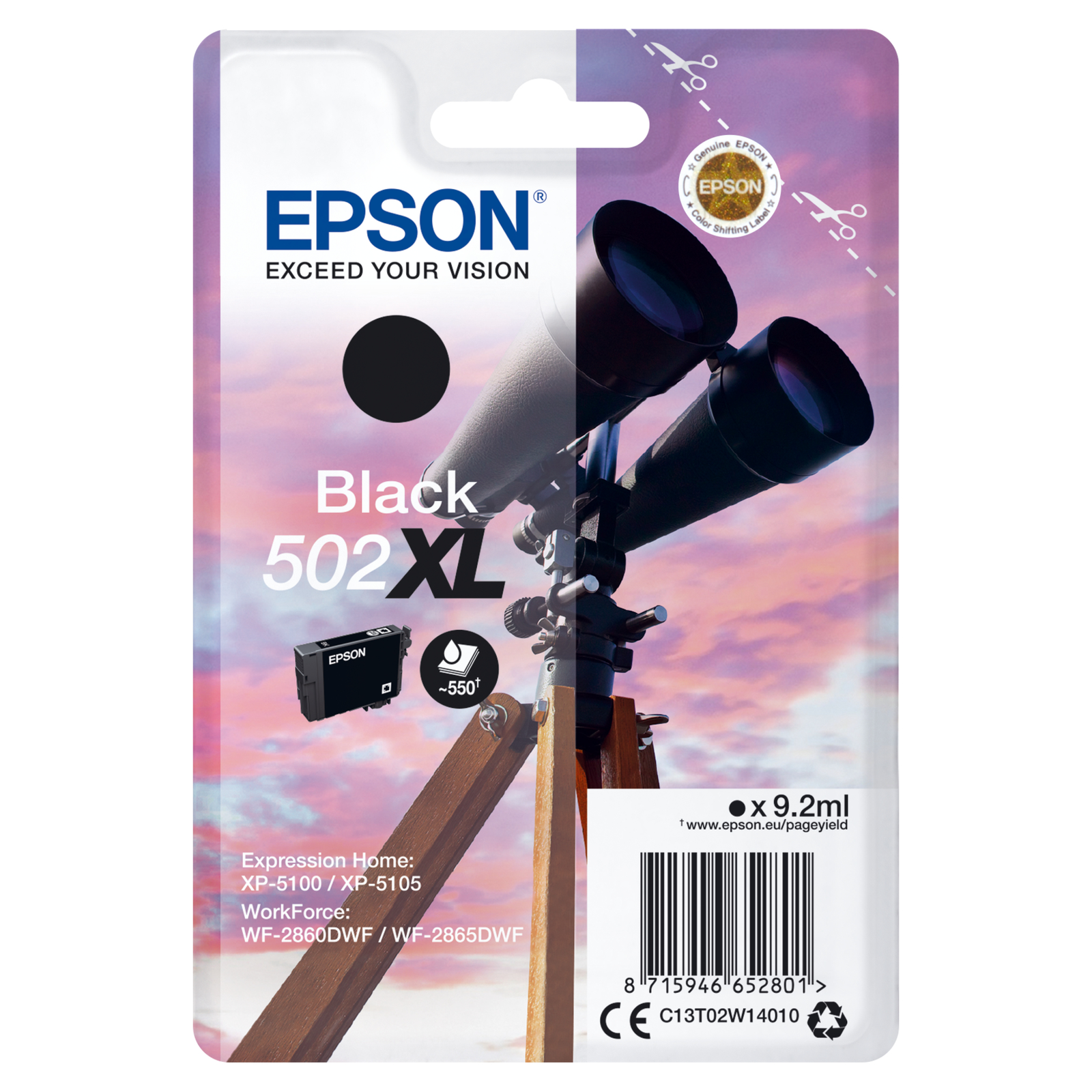 Epson 502XL Black 550 Pages Ink C13T02W14010