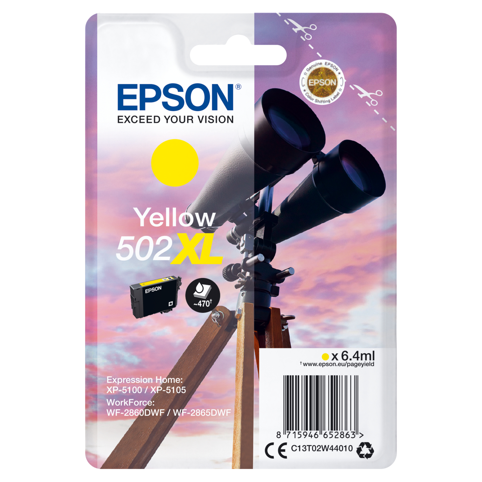 Epson Singlepack Yellow 502XL Ink High XL Yield 6.4 Ml 470 Pages
