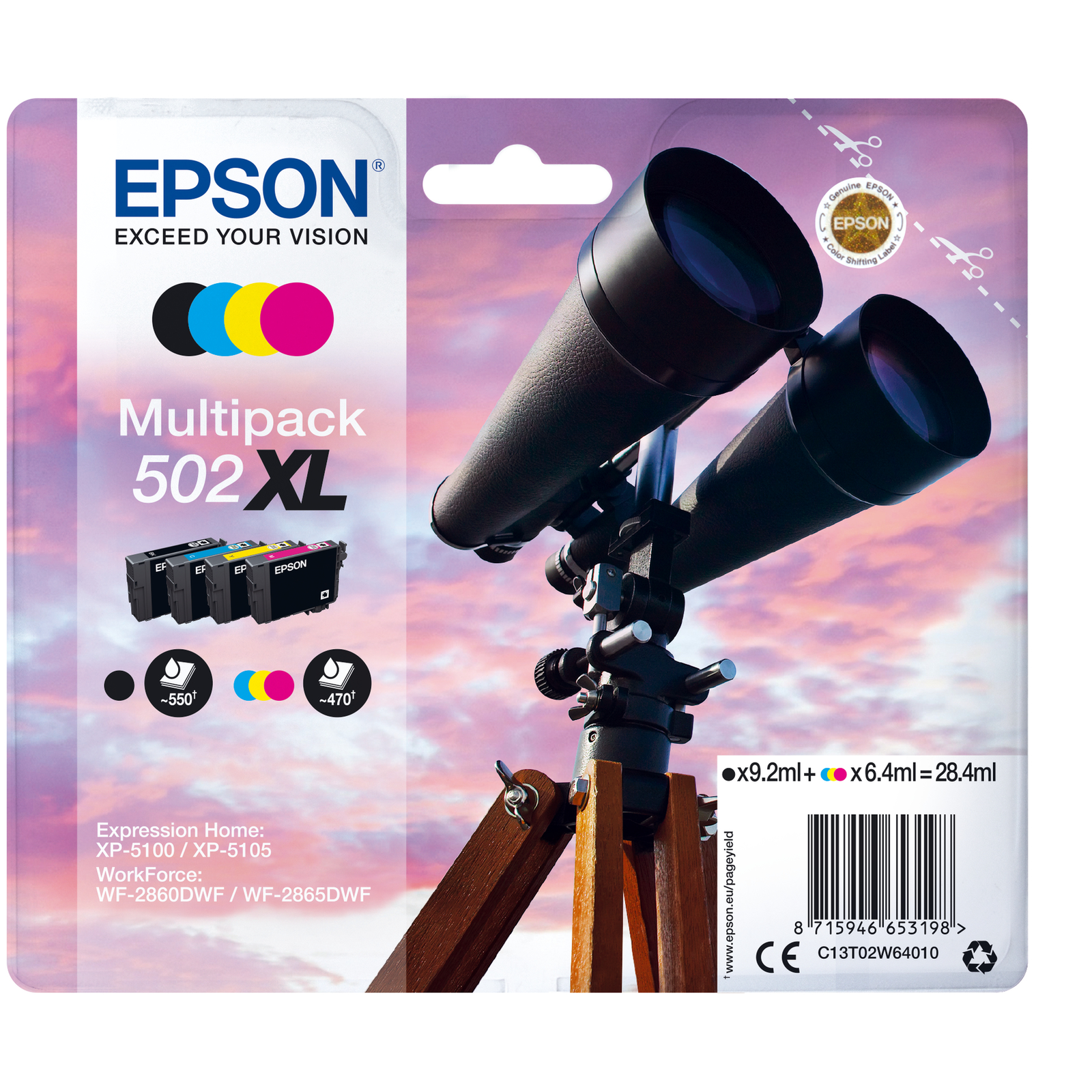Epson 502XL Multipack 4-pack 28.4 Ml High Capacity Black Yellow cyan magenta