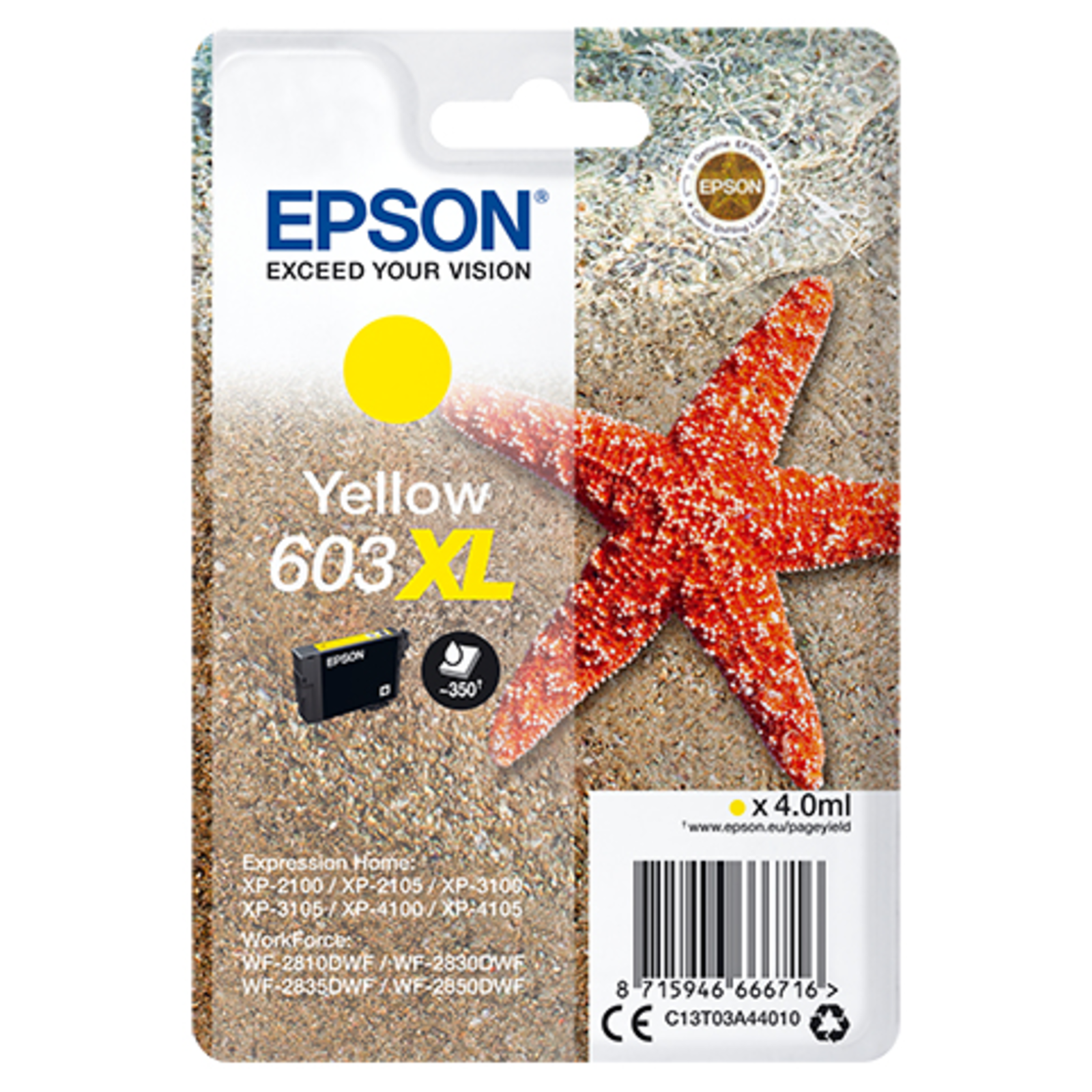 Epson 603XL Yellow 350 Pages Ink C13T03A44010