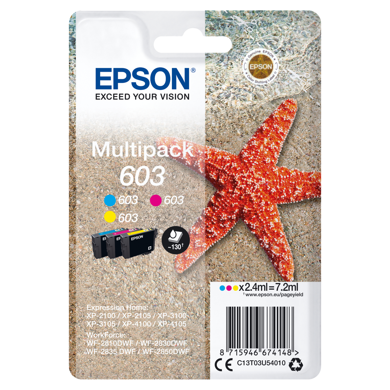 Epson 603 Multipack Yellow cyan magenta Ink C13T03U54010