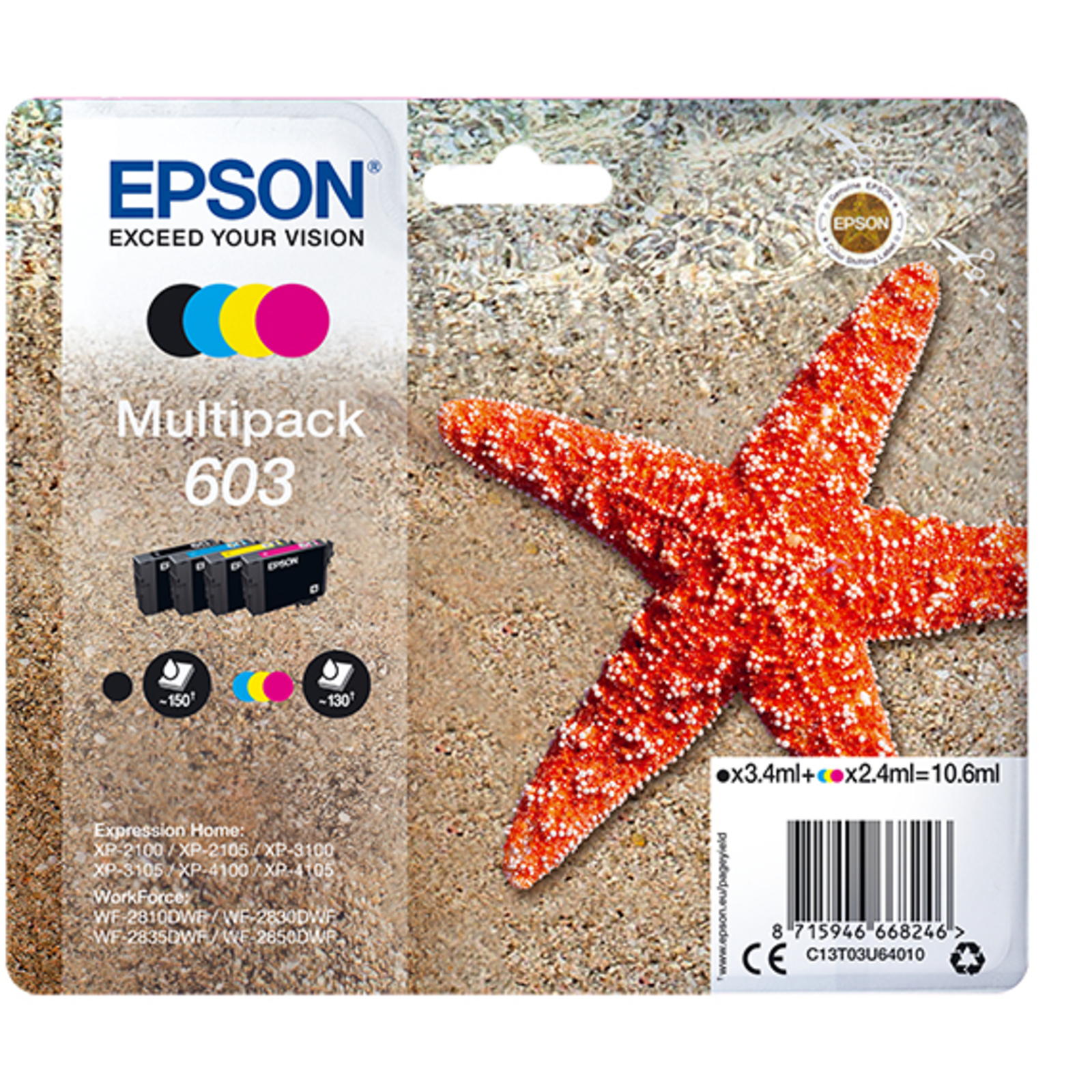 Epson 603 Multipack Black Yellow cyan magenta Ink C13T03U64010