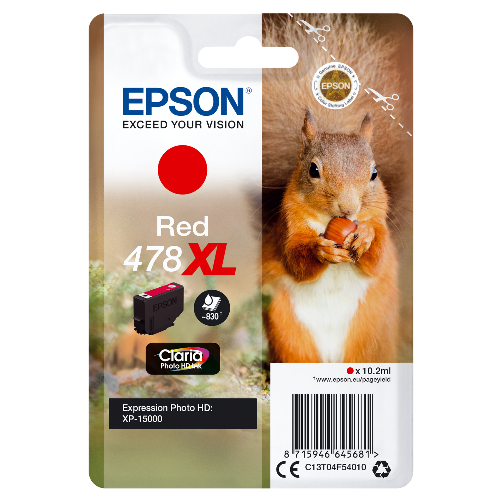 Epson 478XL 10.2 Ml High Capacity Red Original Ink Cartridge for Expression Home HD XP-15000