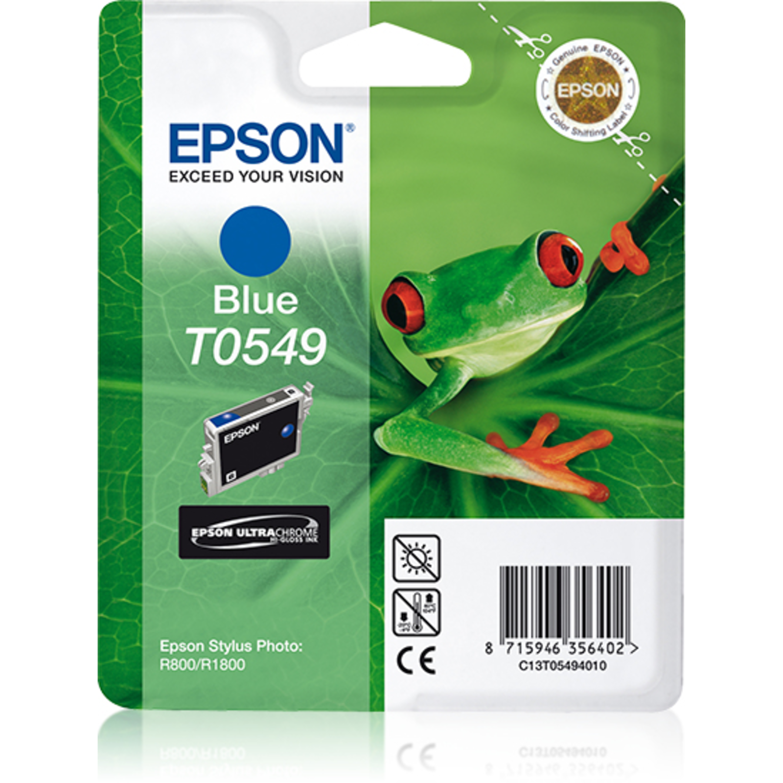 Epson T0549 Print Cartridge 1 X Pigmented Blue 400 Pages for Stylus Photo R1800 R800 (C13T05494010)