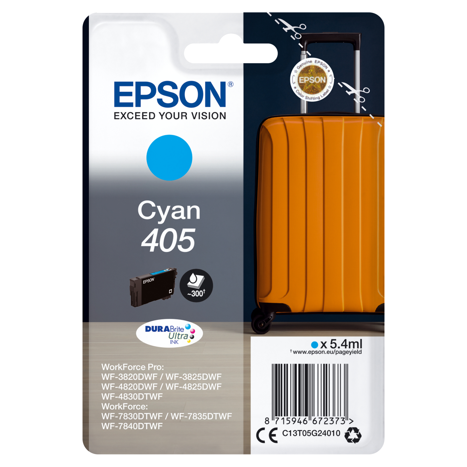 Epson 405 5.4 Ml cyan Original Blister Pack Ink Cartridge WorkForce WF-7310 7830 7835 7840 WorkForce