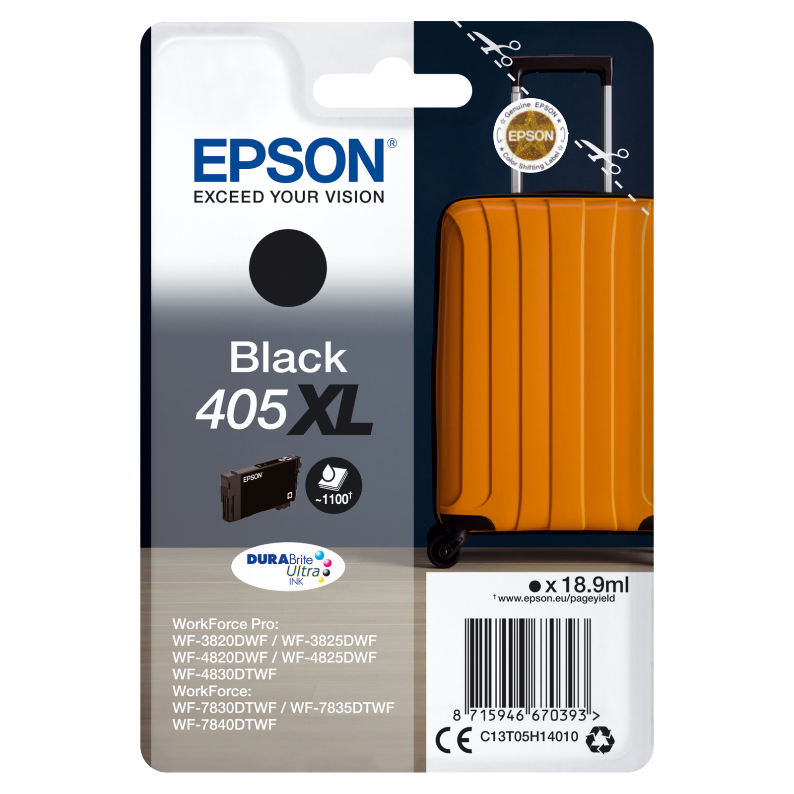 Epson Singlepack Black 405XL DURABrite Ultra Ink High XL Yield 18,9