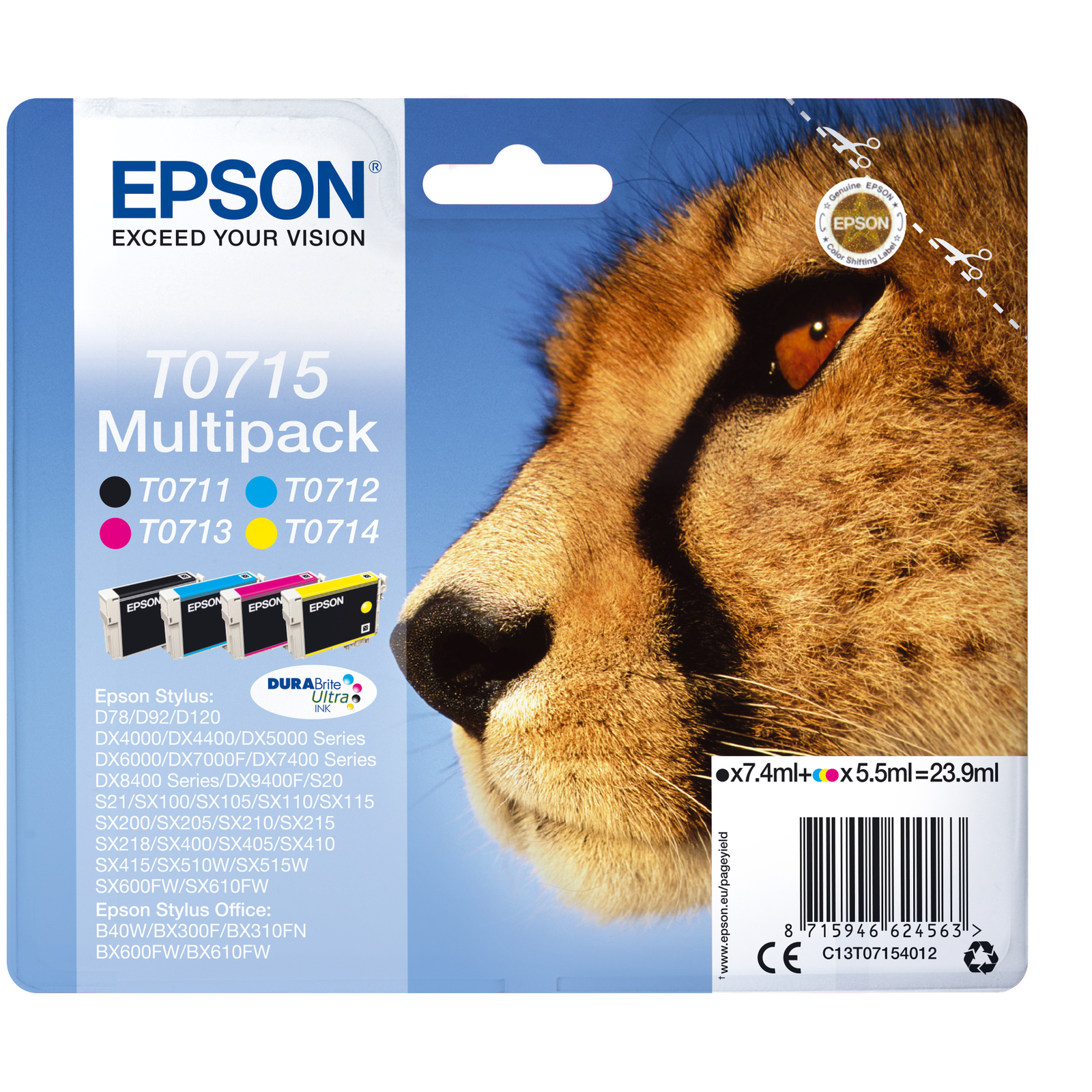 Epson Ink Cartridge T0715 4-pack Black + Colour T0715