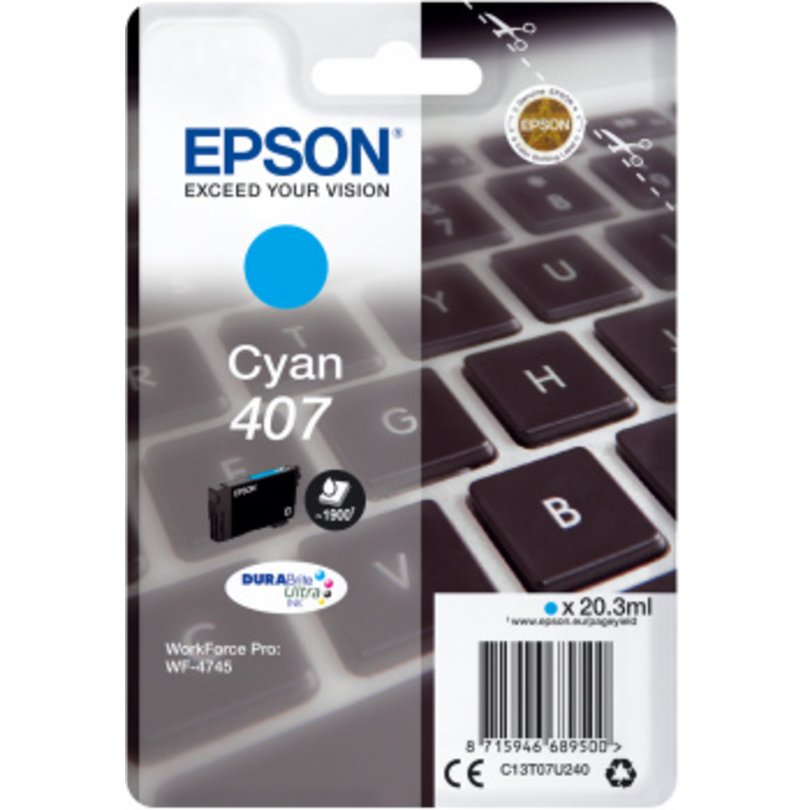 Epson WF-4745 Series Ink Cartridge L cyan High XL Yield 38.1 Ml 1900 Pages