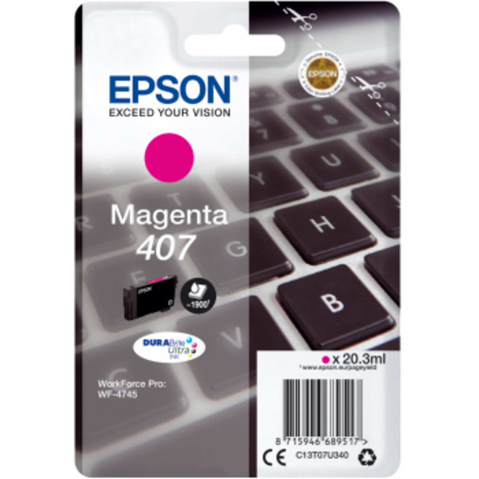 Epson 407 magenta 1900 Pages Ink C13T07U340