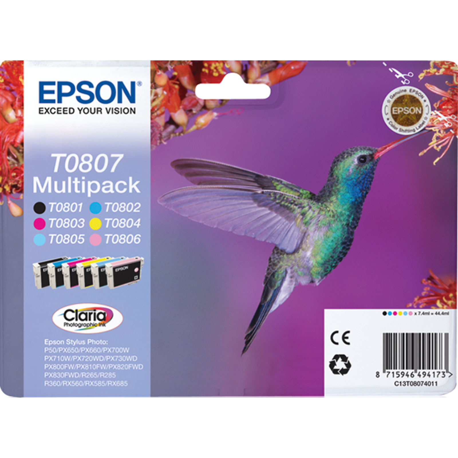 Epson T0807 Multipack 6-pack Black Yellow cyan magenta
