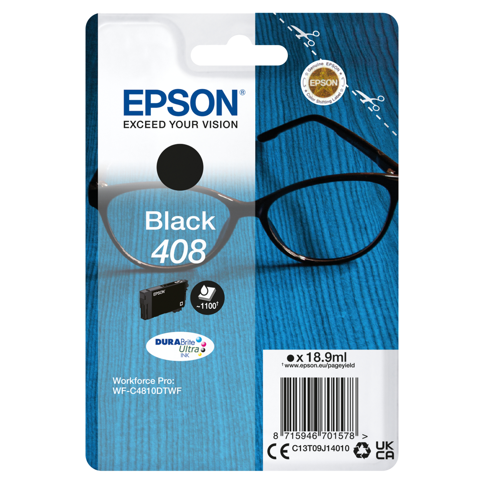 Epson Singlepack Black 408 DURABrite Ultra Ink Standard Yield 18.9 Ml