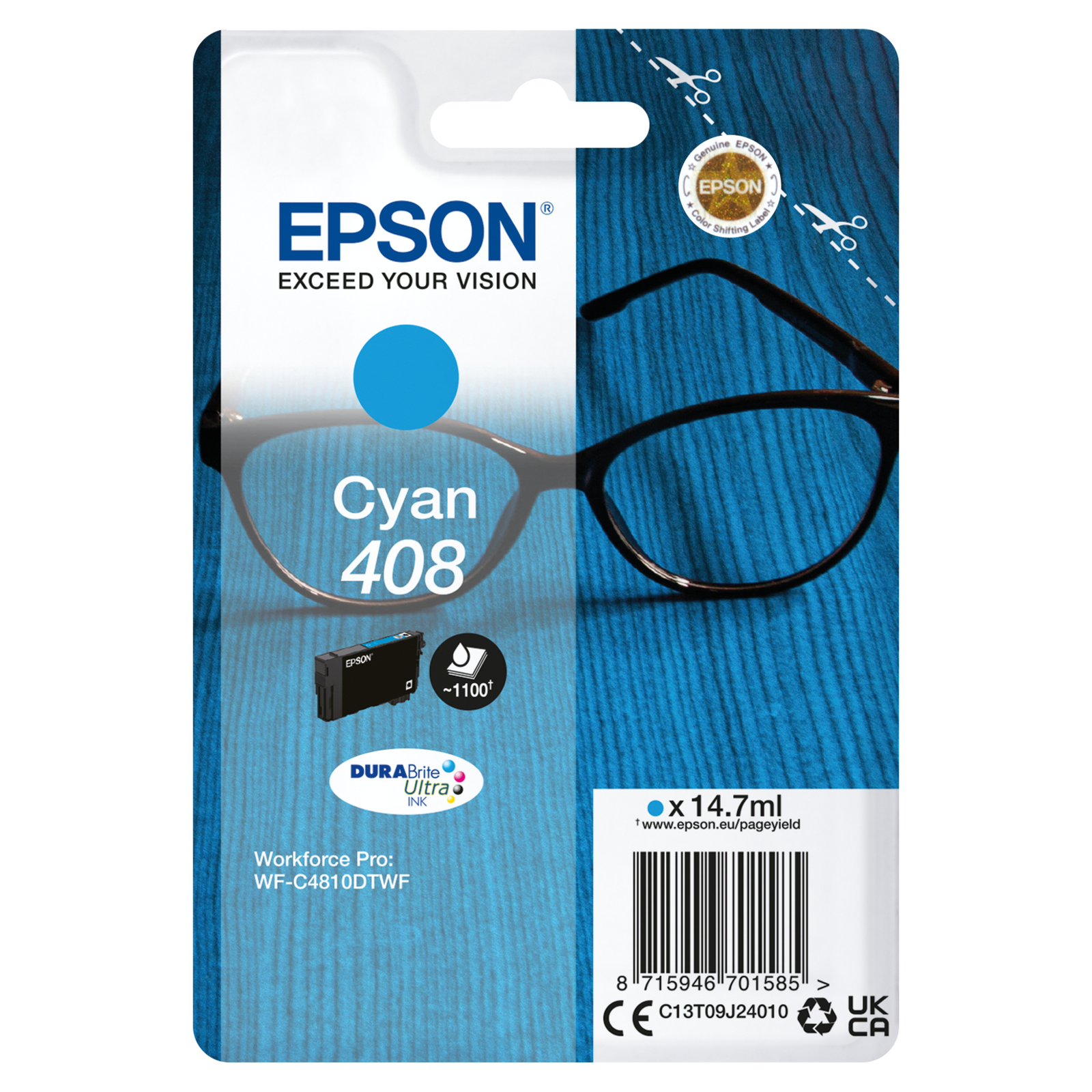 Epson Singlepack cyan 408 DURABrite Ultra Ink Standard Yield 14.7 Ml