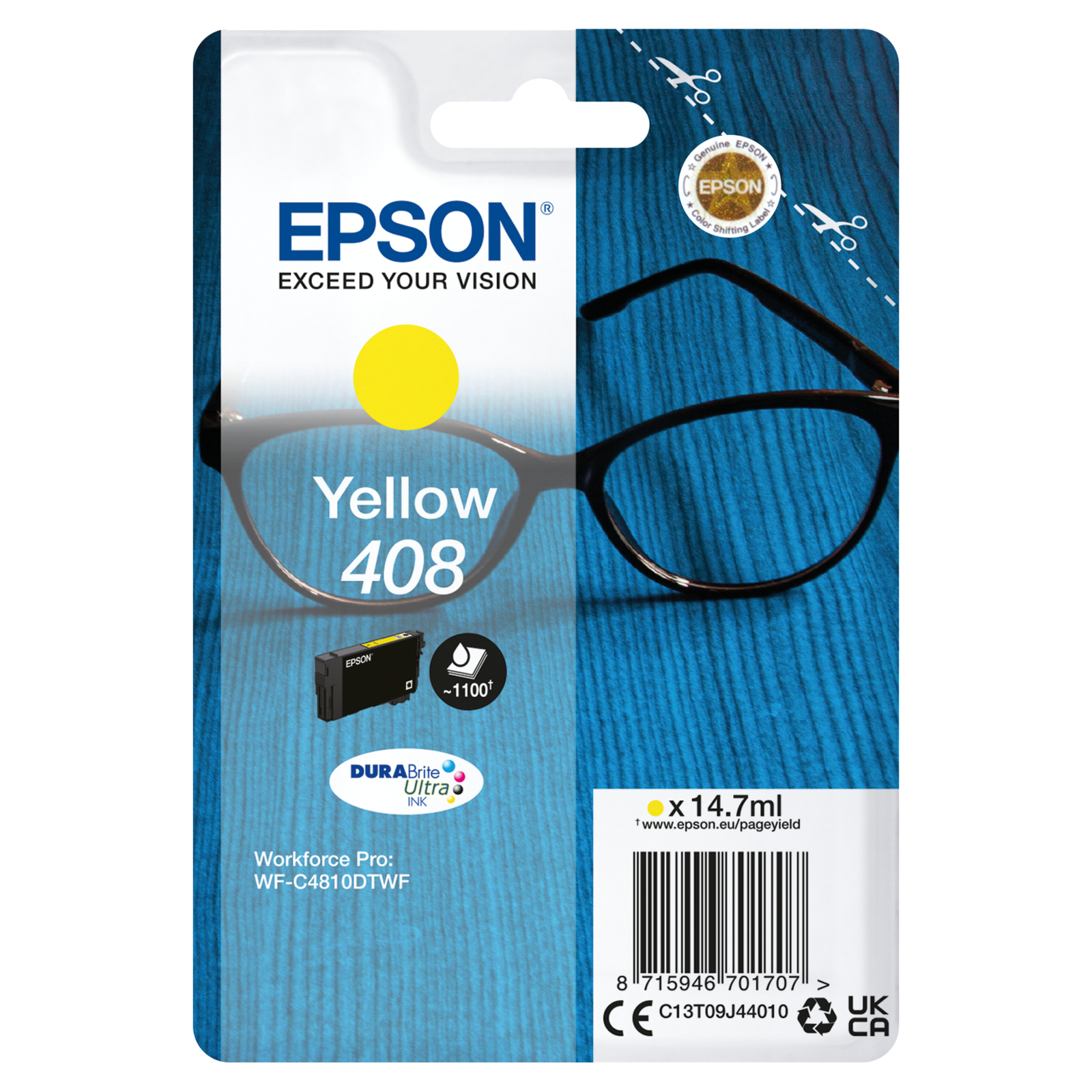 Epson Singlepack Yellow 408 DURABrite Ultra Ink Standard Yield 14.7 Ml