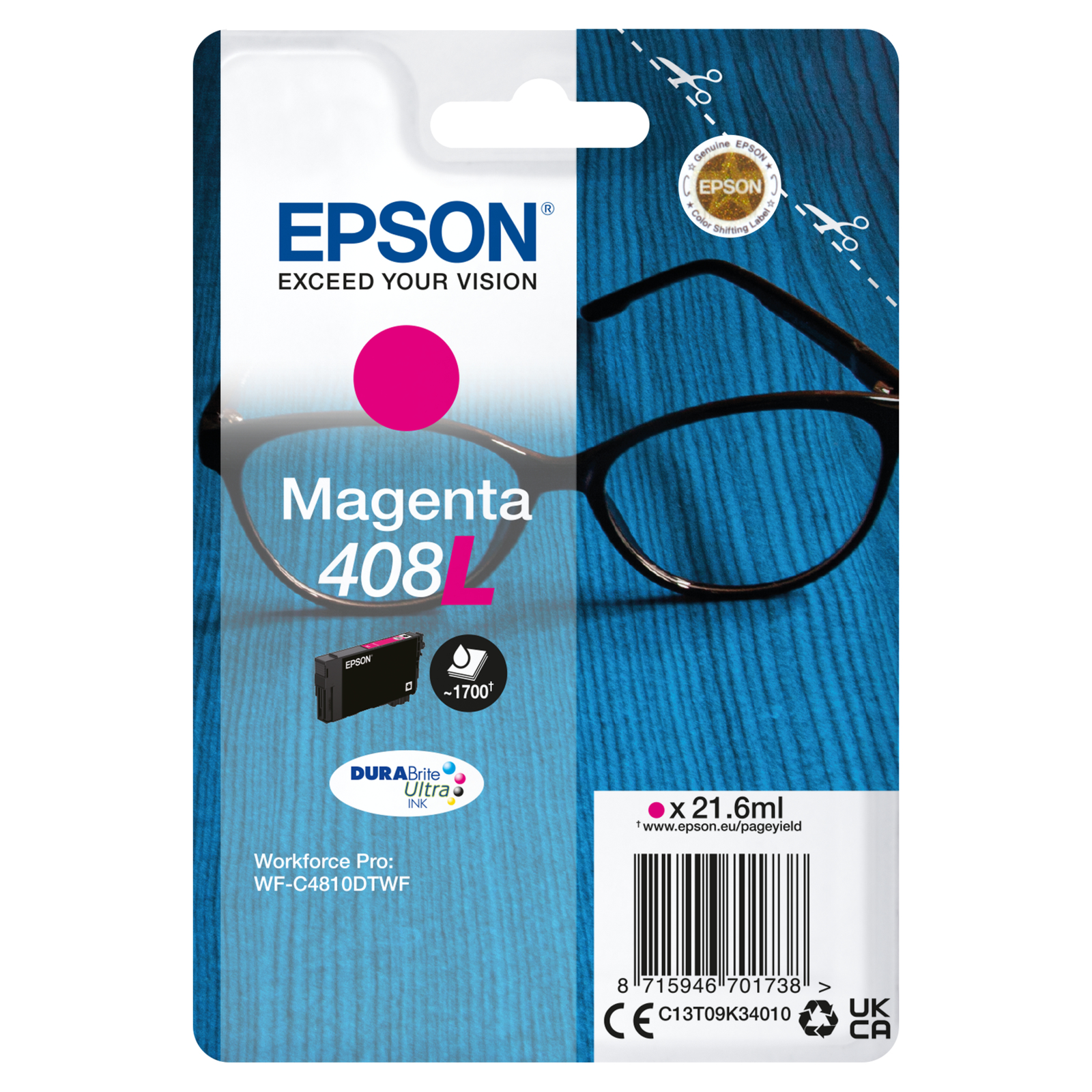 Epson Singlepack magenta 408L DURABrite Ultra Ink High XL Yield