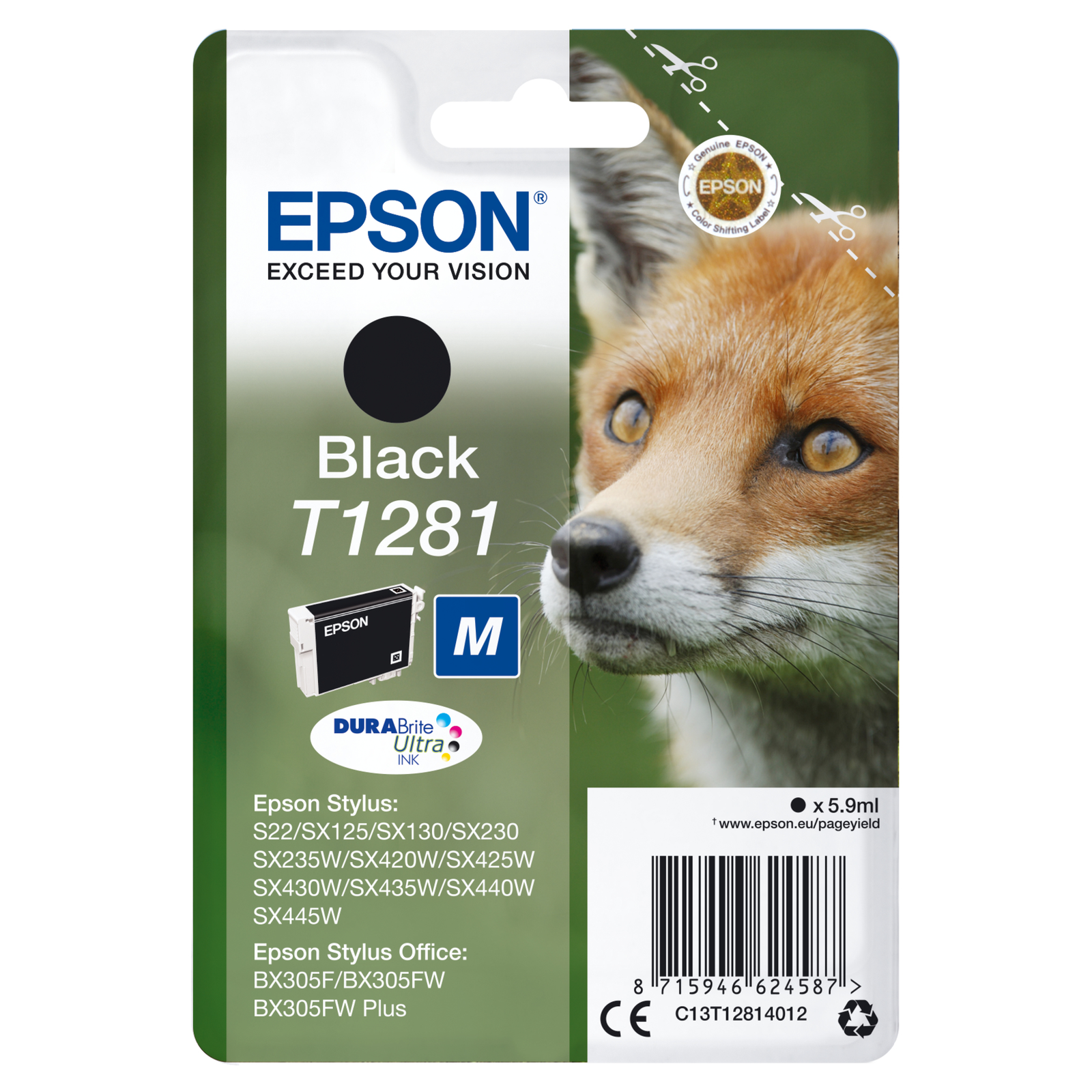 Epson Ink Cartridge T1281 Black 185 Pages Ink C13T12814012