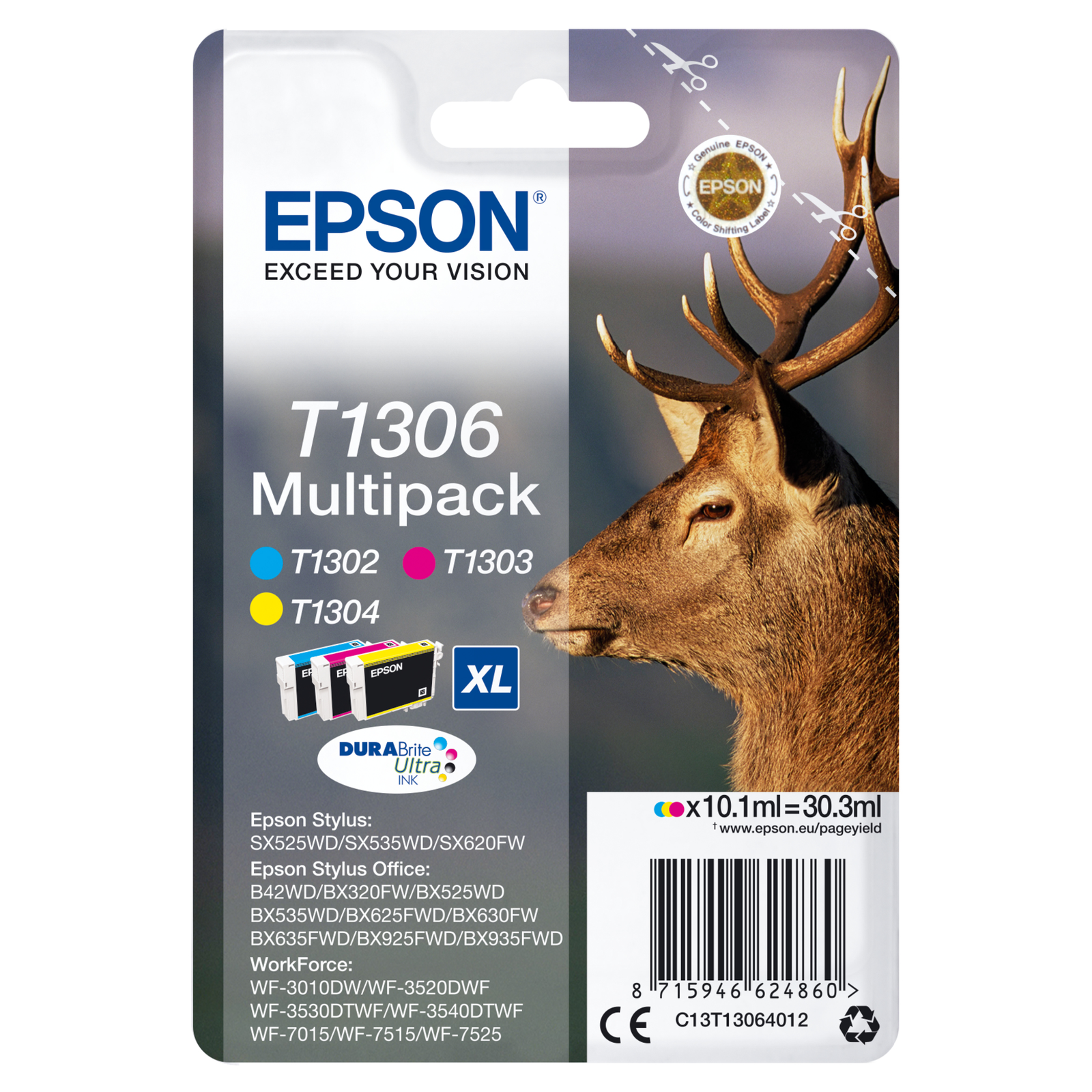 Epson T1306 Multipack Yellow cyan magenta Ink C13T13064012