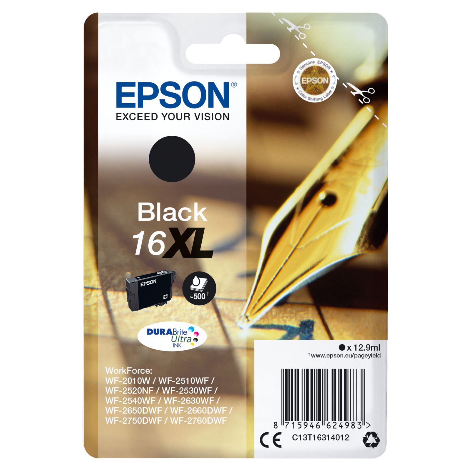 Epson 16XL Black 500 Pages Ink C13T16314012