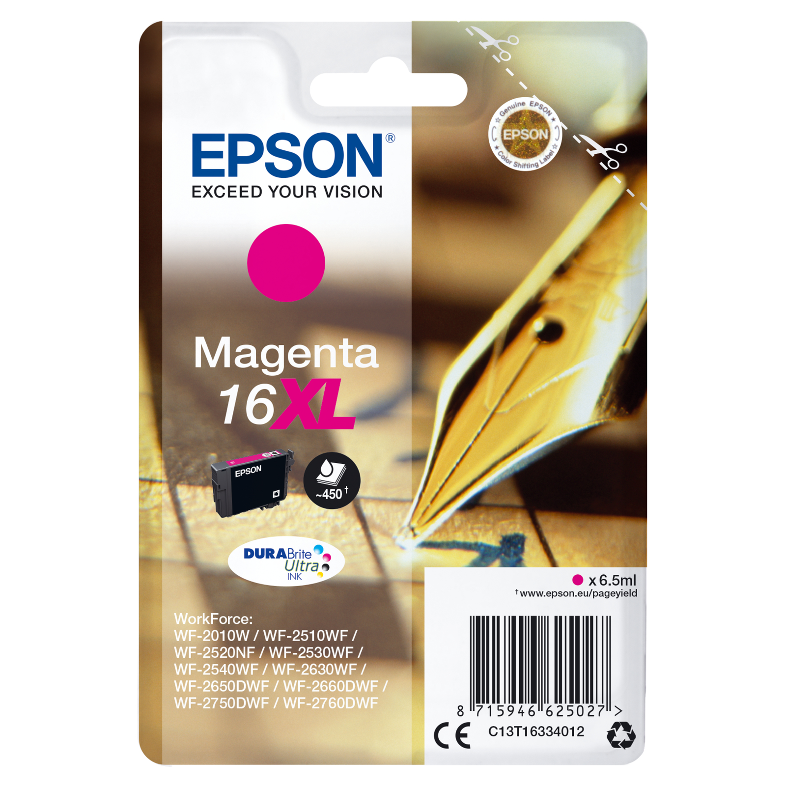 Epson 16XL 6.5 Ml XL magenta Original Blister Pack Ink WorkForce WF-2010 2510 2520 2530 2540.