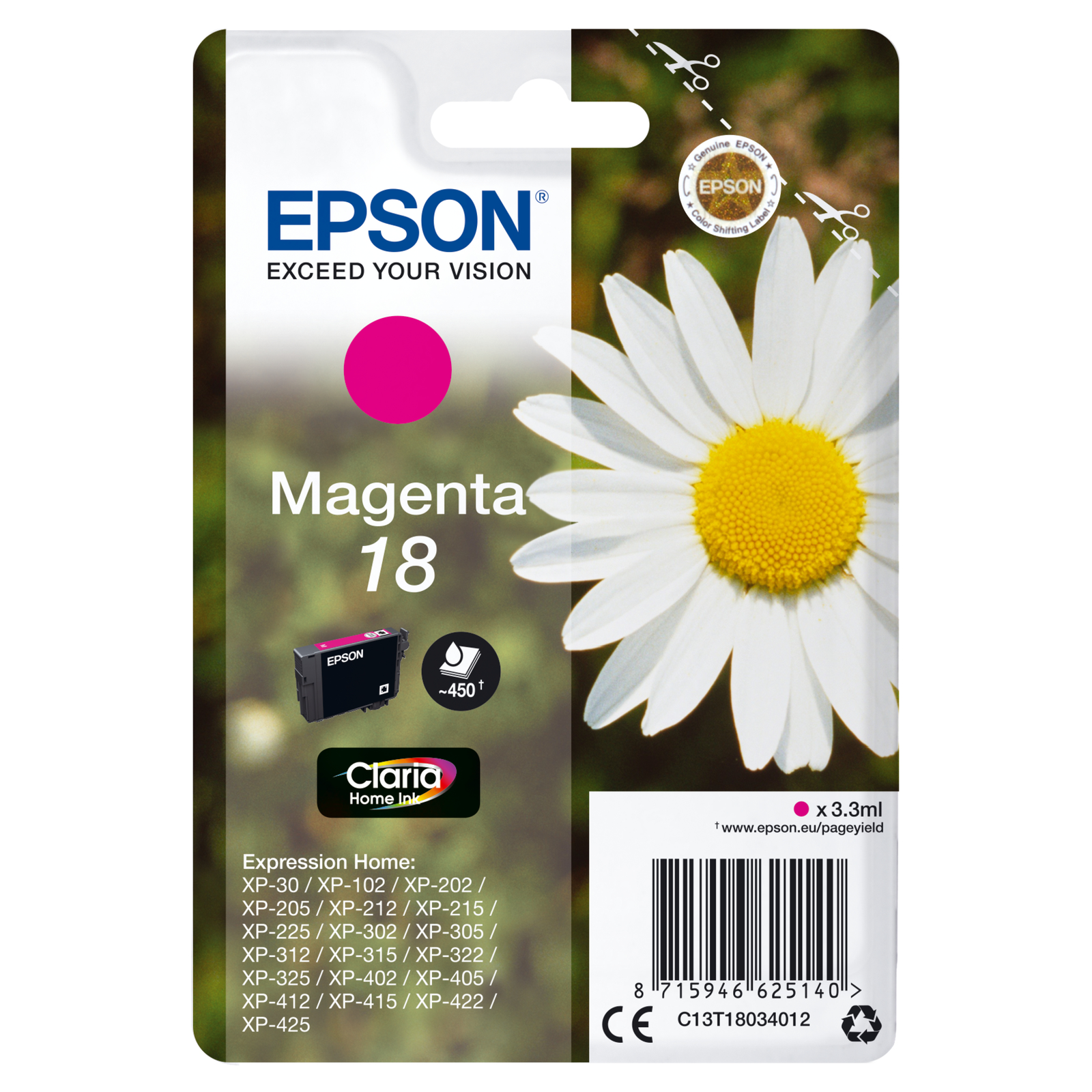 Epson 18 3.3 Ml magenta Original Ink Cartridge Expression Home XP-212 215 225 312 315 322 325 4 12