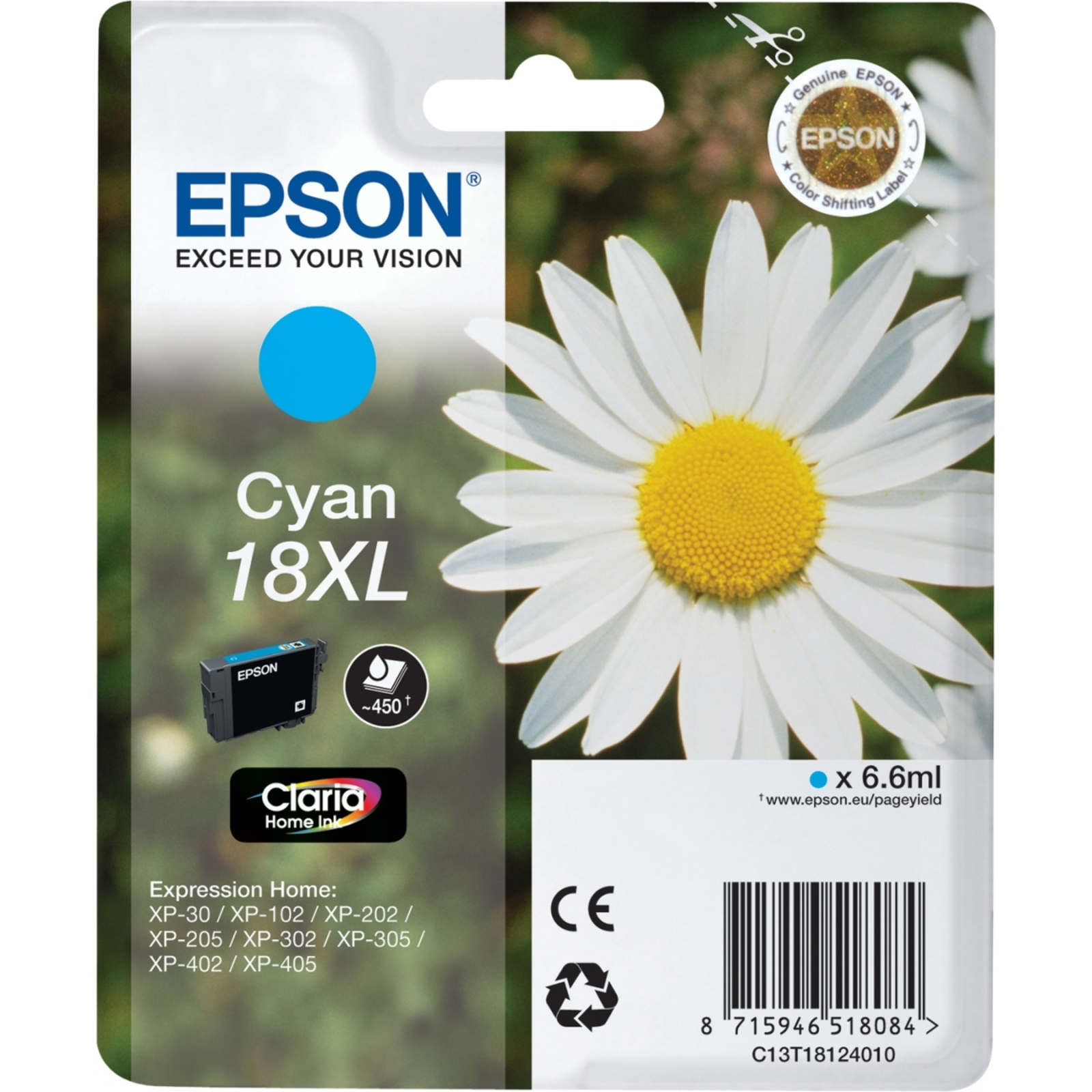 Epson 18XL cyan Original Ink Cartridge Expression Home XP-212 215 225 312 315 322 325 412 415 422