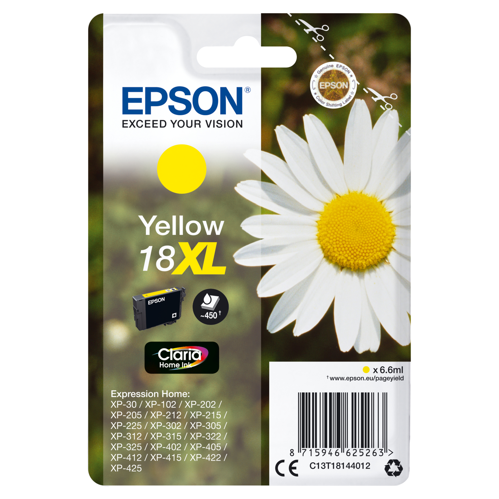 Epson 18XL Yellow 450 Pages Ink C13T18144012