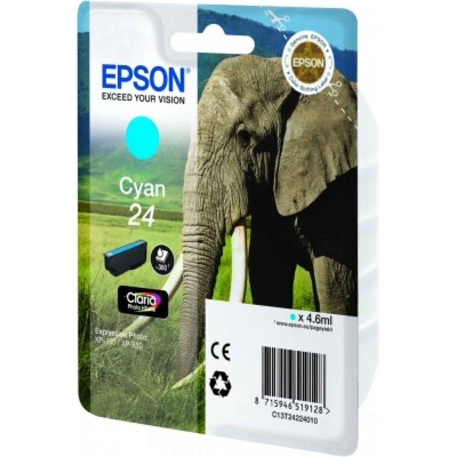 Epson 24 4.6 Ml cyan Original Blister Pack Ink Cartridge Expression Photo XP-55 750 760 850 860 950