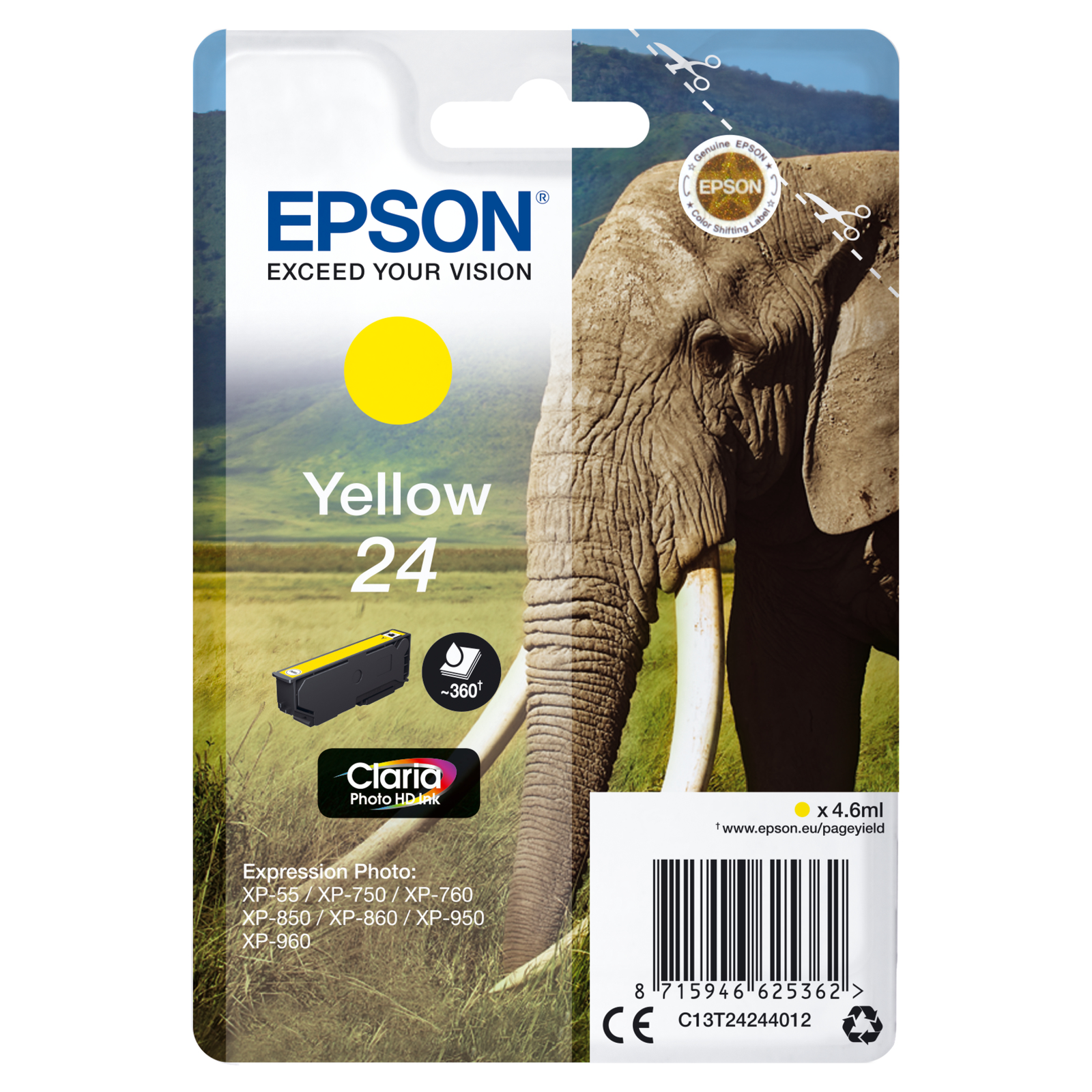 Epson 24 4.6 Ml Yellow Original Ink Cartridge Expression Photo XP-55 750 760 850 860 950 960 970.