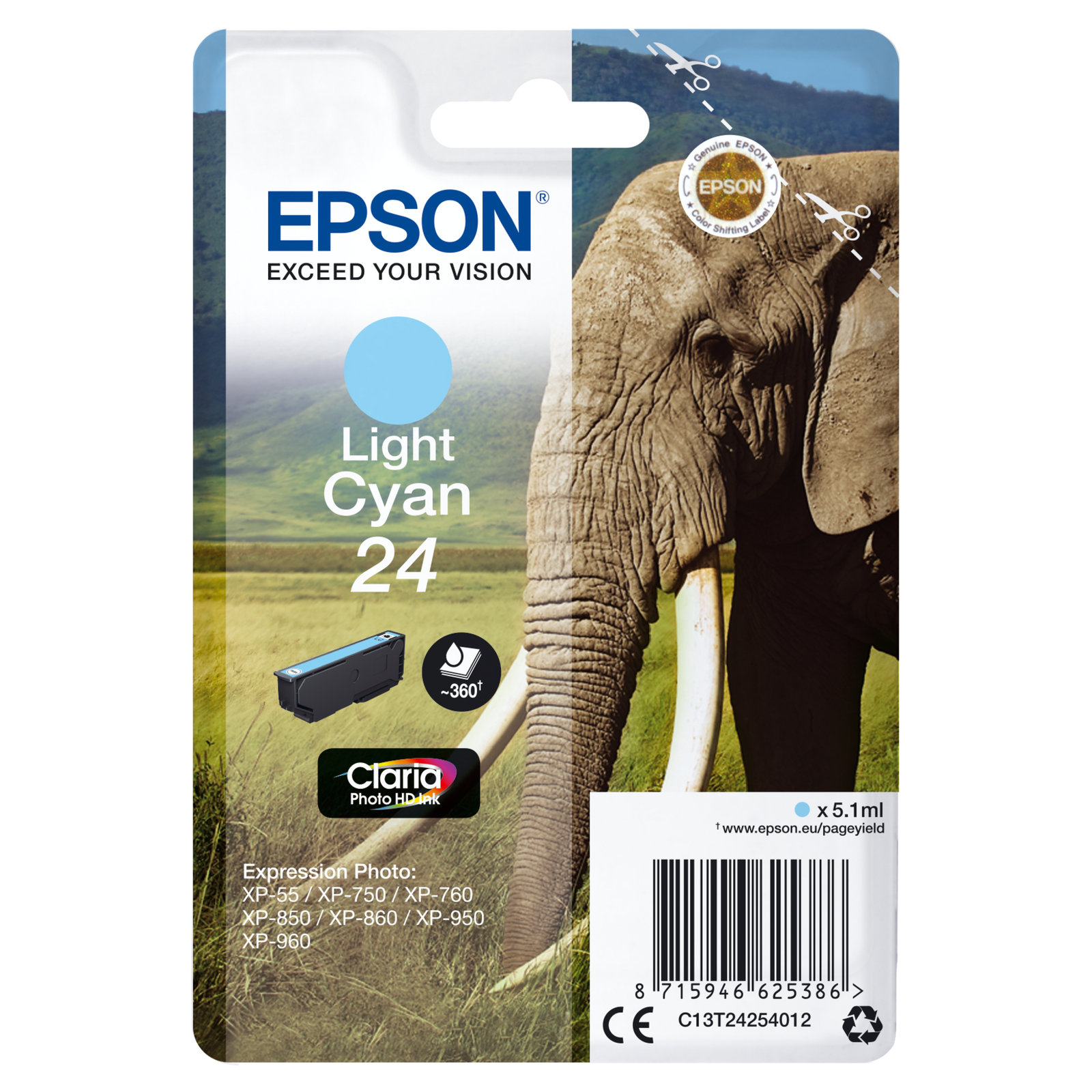 Epson 24 5.1 Ml Light cyan Original Ink Cartridge Expression Photo XP-55 750 760 850 860 950 960 970