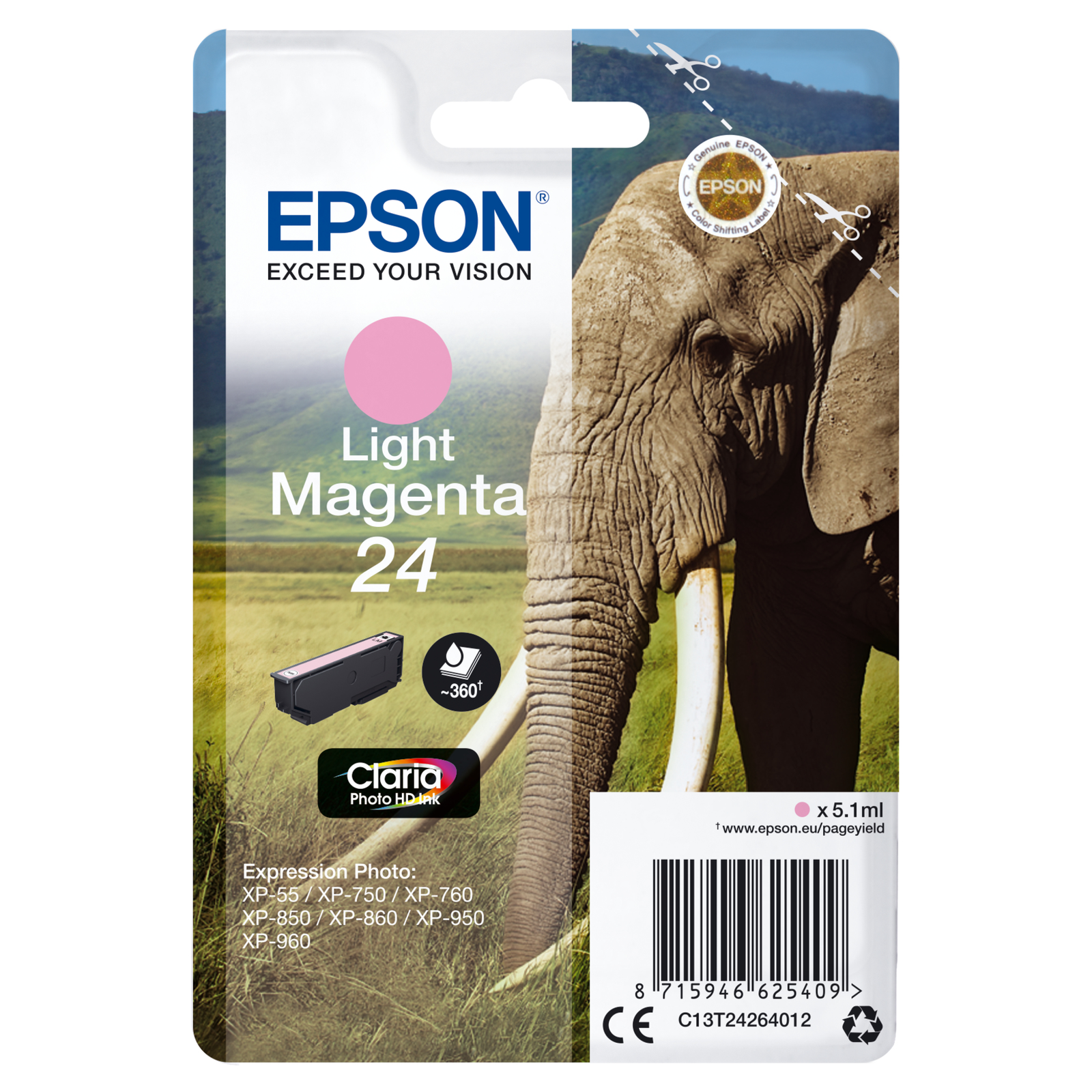 Epson 24 5.1 Ml Light magenta Original Ink Cartridge Expression Photo XP-55 750 760 850 860 950 960.