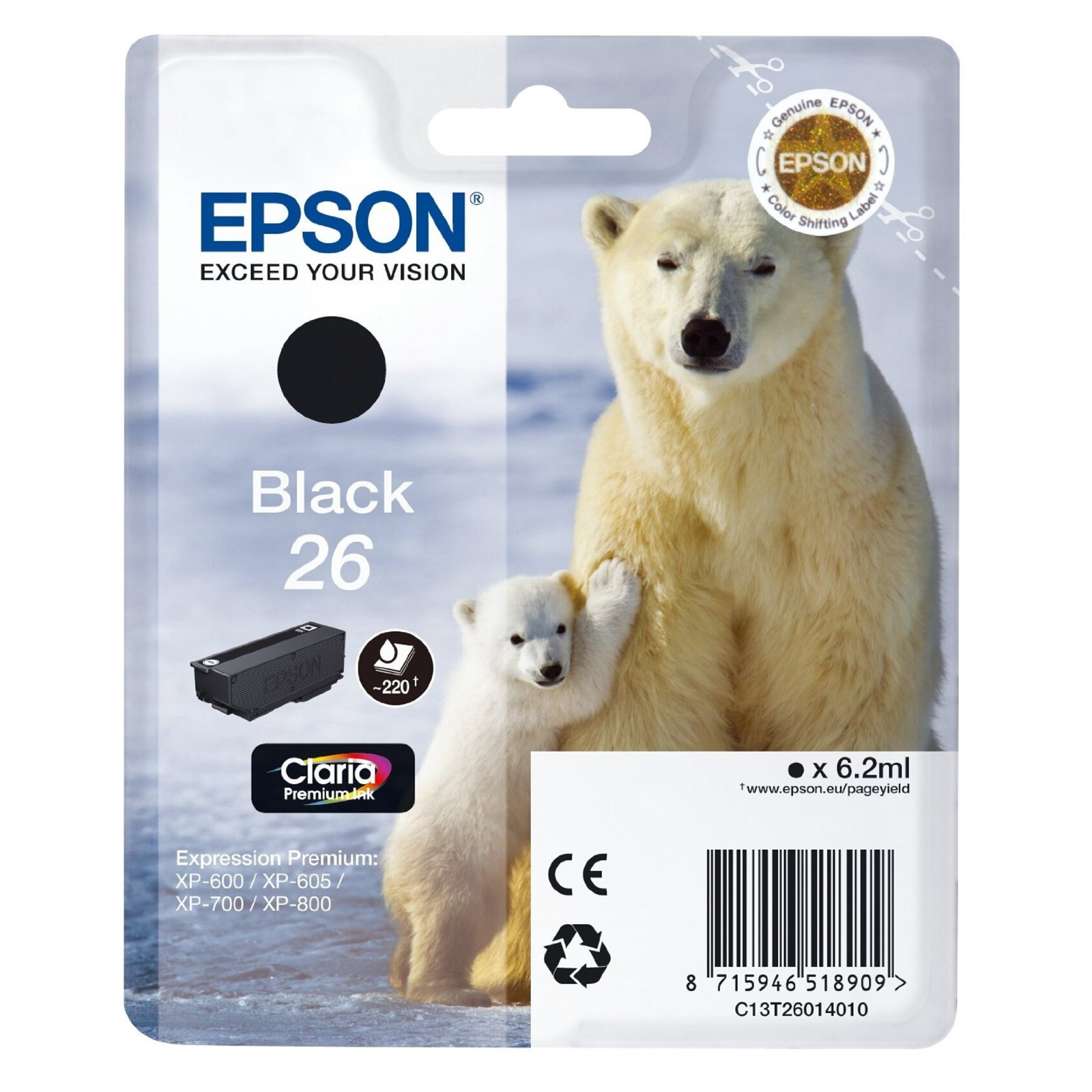 Epson 26 Black Original Ink Cartridge Expression Photo XP-760 Premium XP-510 520 615 620 625 710 720