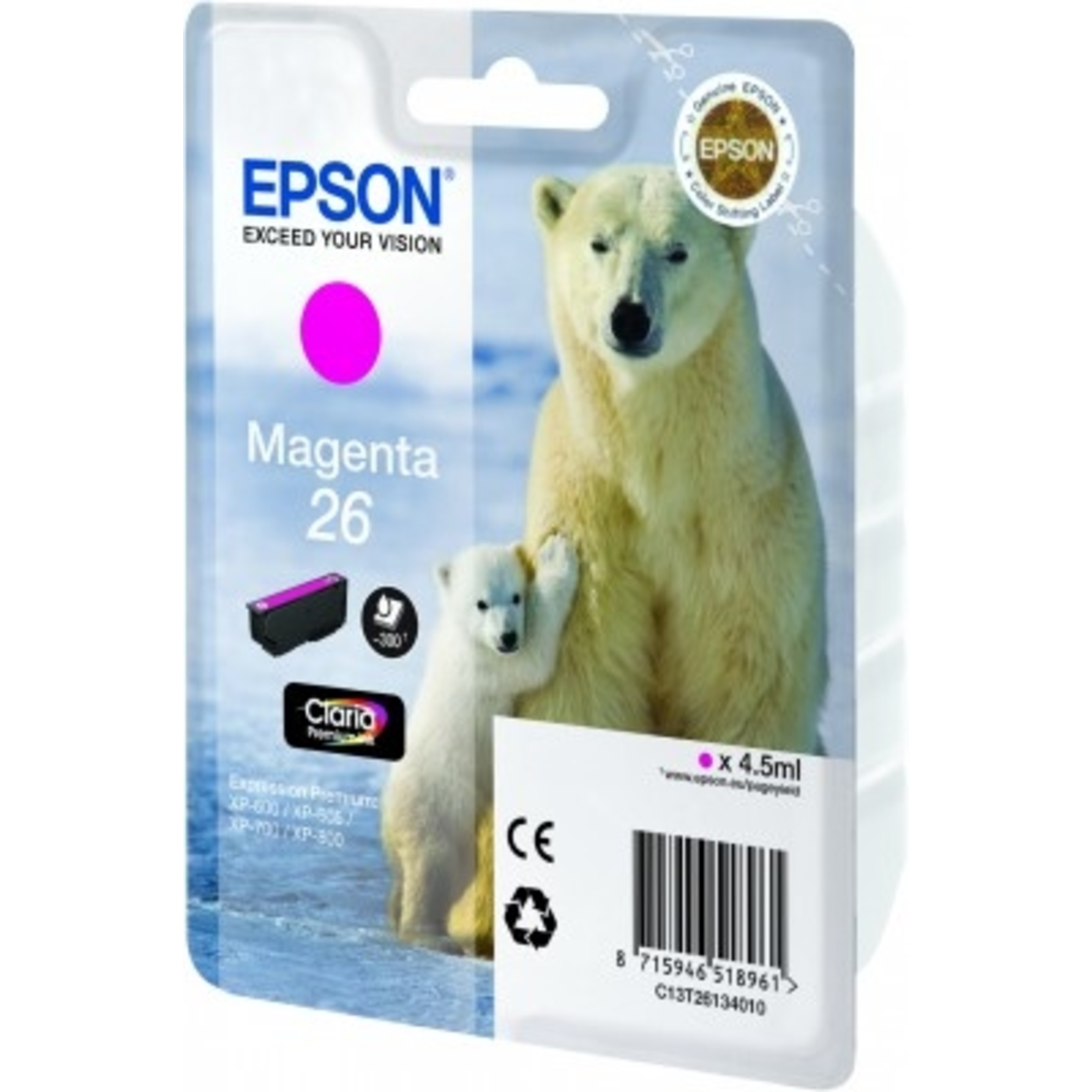 Epson CLARIA PREMIUM INK magenta 26 Color magenta 26 for T26 Series in (C13T26134010)