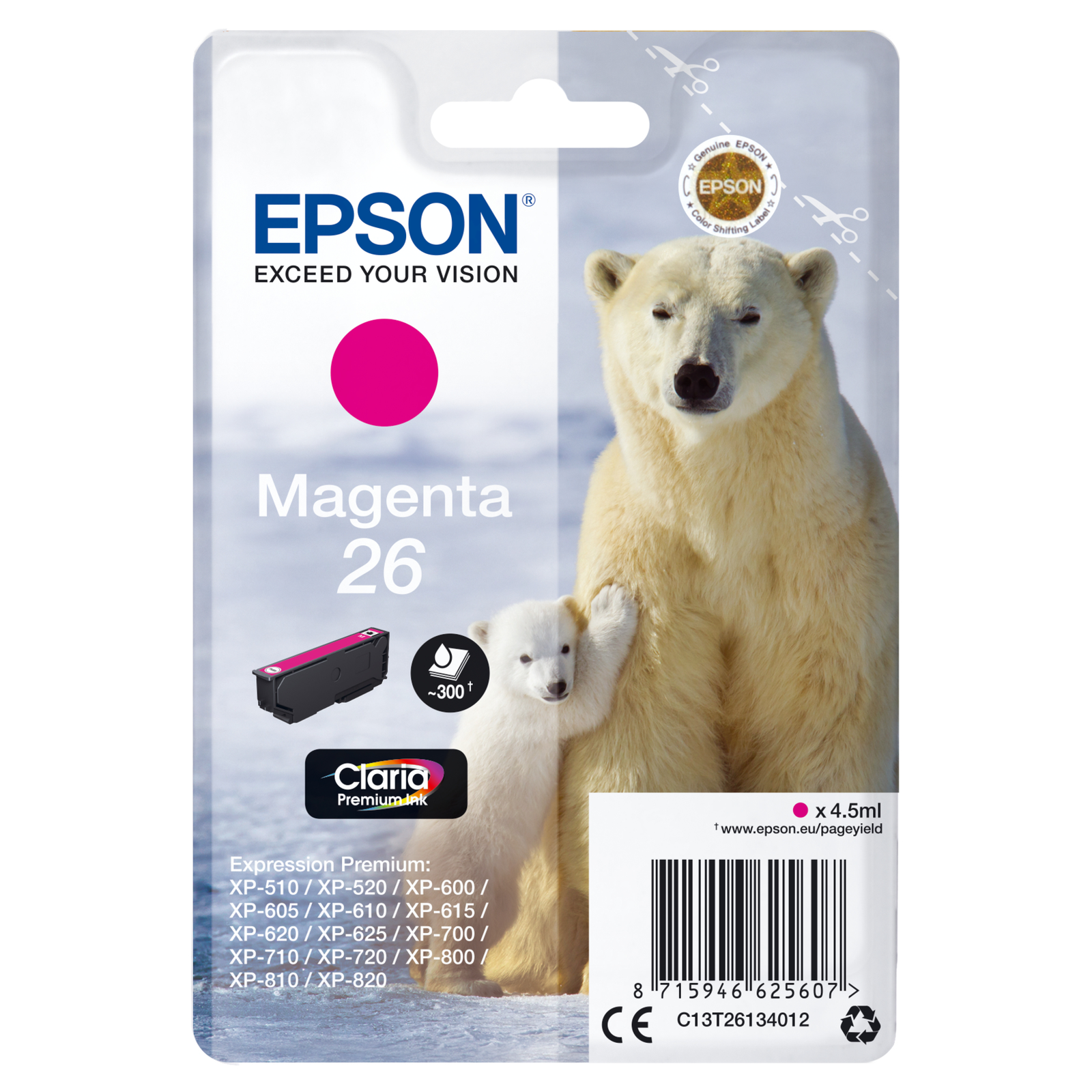 Epson 26 4.5 Ml magenta Original Ink Cartridge Expression Premium XP-510 520 600 605 610 615 620 625