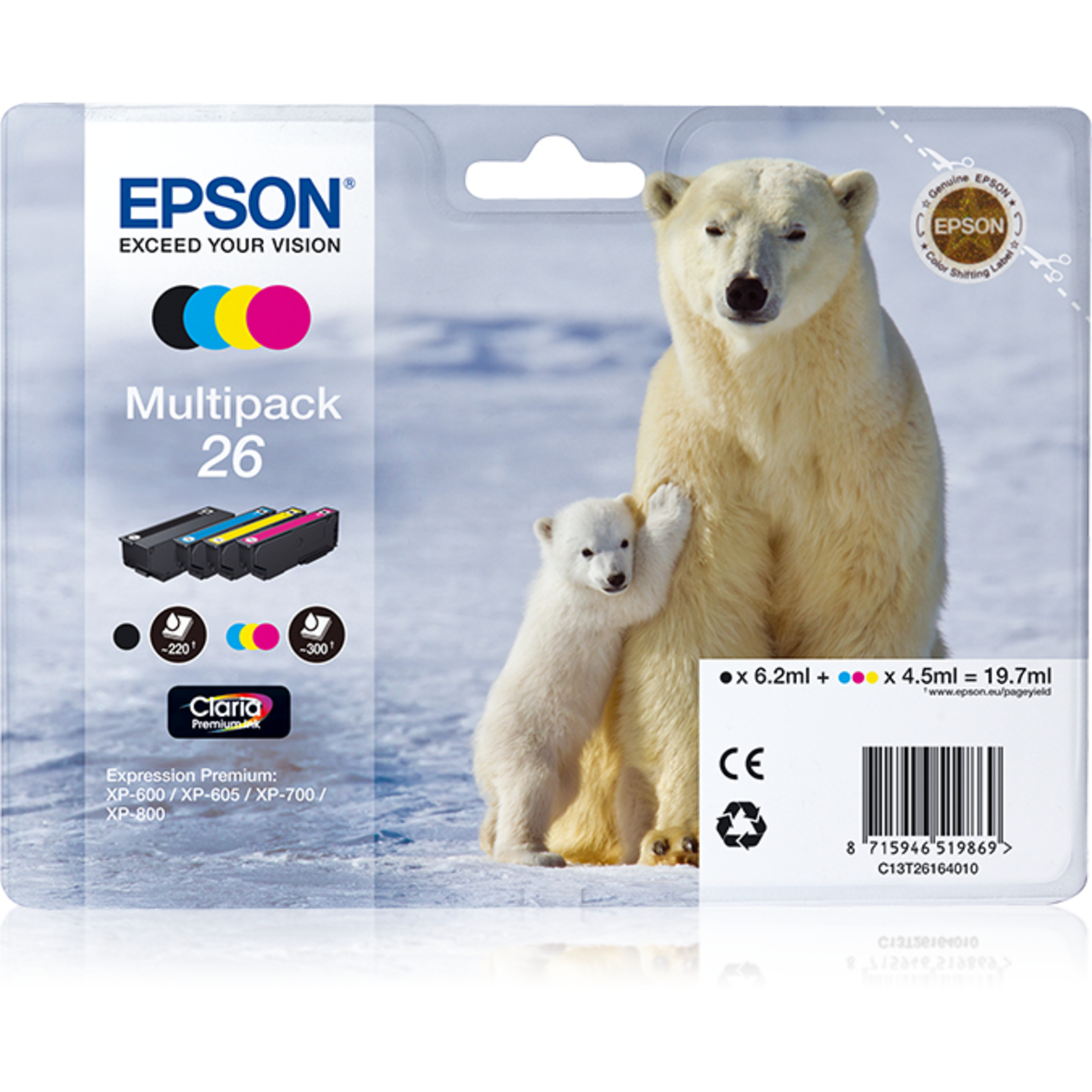 Epson Polar Bear Multipack 4 Colours 26 Claria Premium Ink