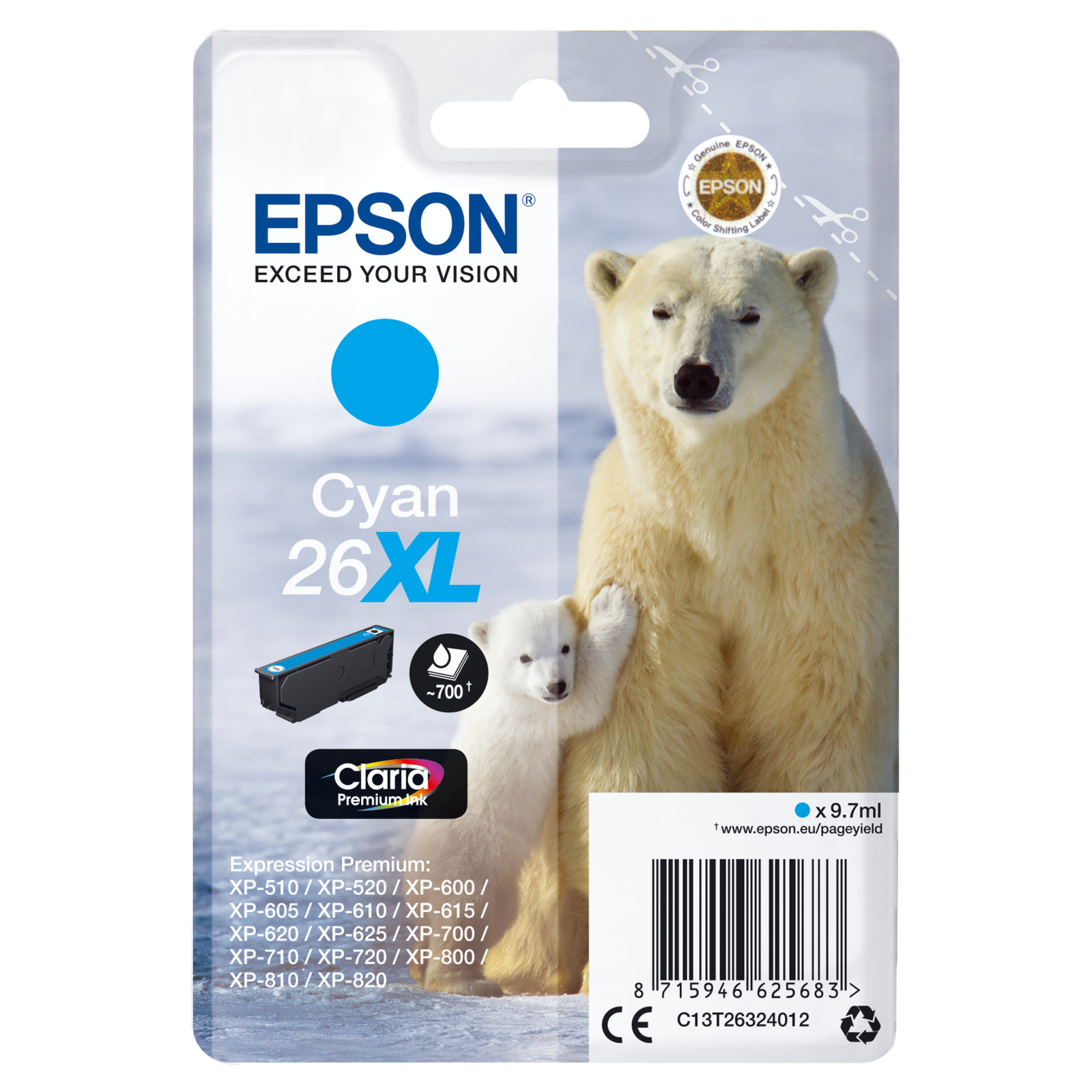 Epson 26XL 8.7 Ml XL cyan Original Blister Pack Ink Cartridge