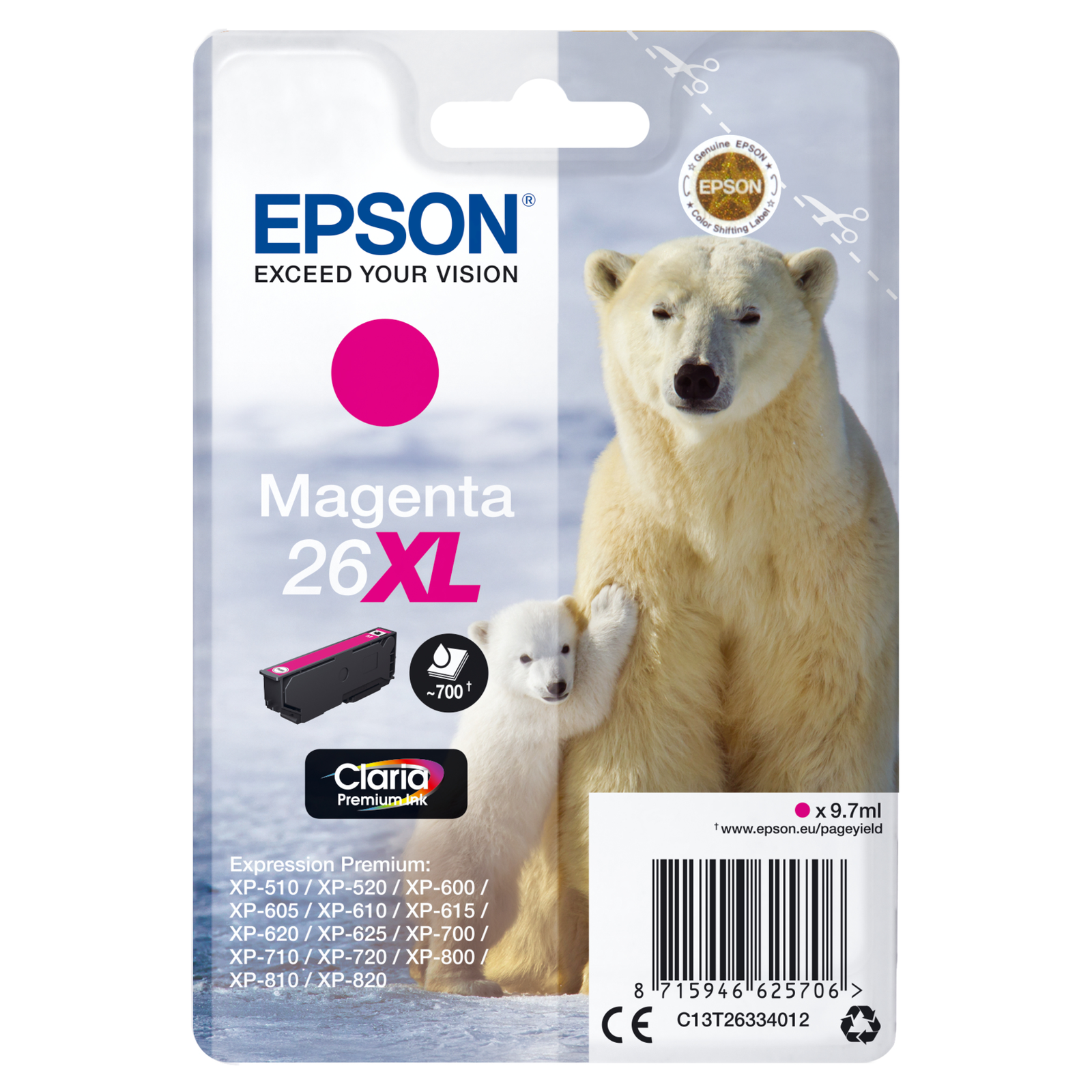 Epson Polar Bear Singlepack magenta 26XL Claria Premium Ink High XL Yield