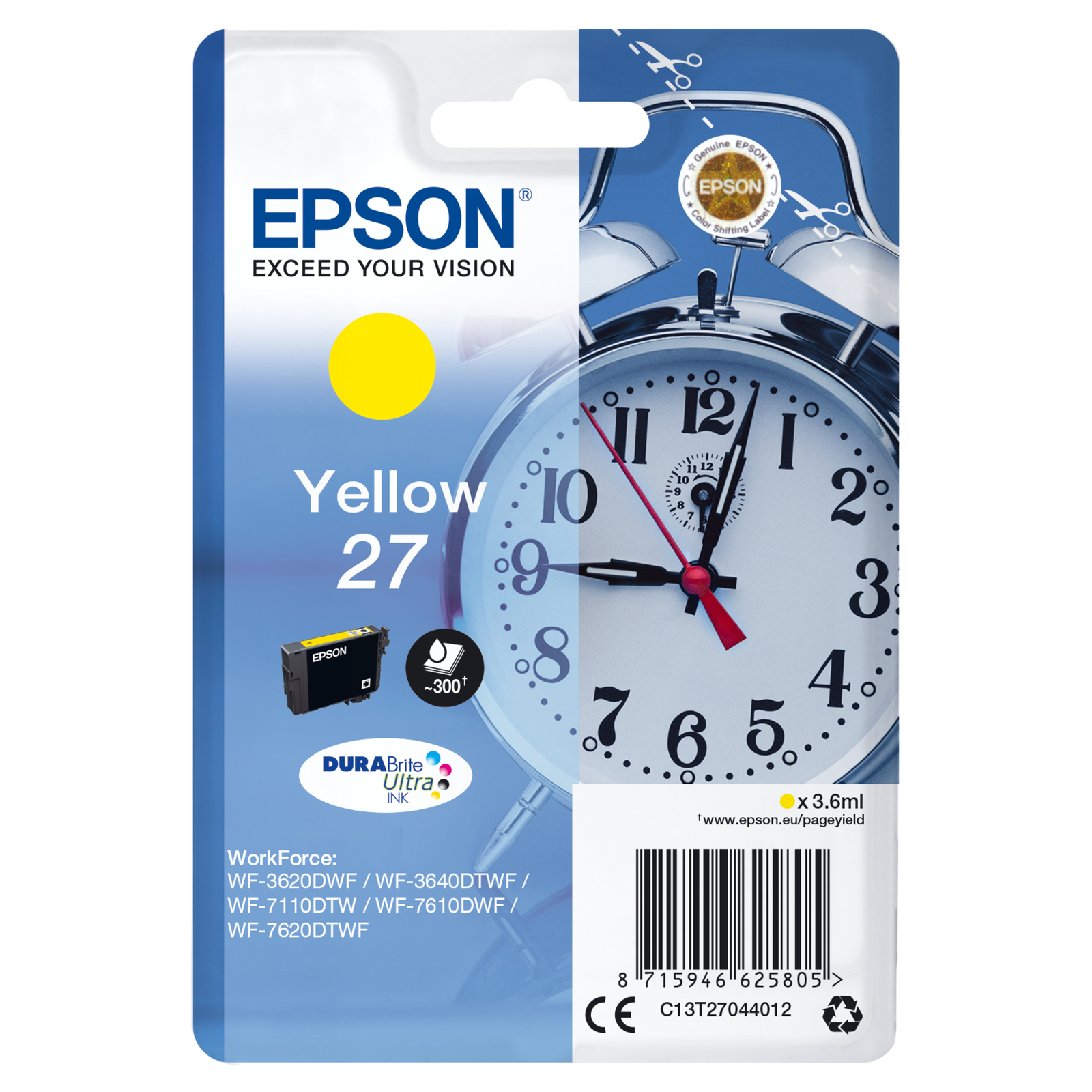 Epson 27 Yellow Original Ink Cartridge Yellow 300 P. 3.60 Ml