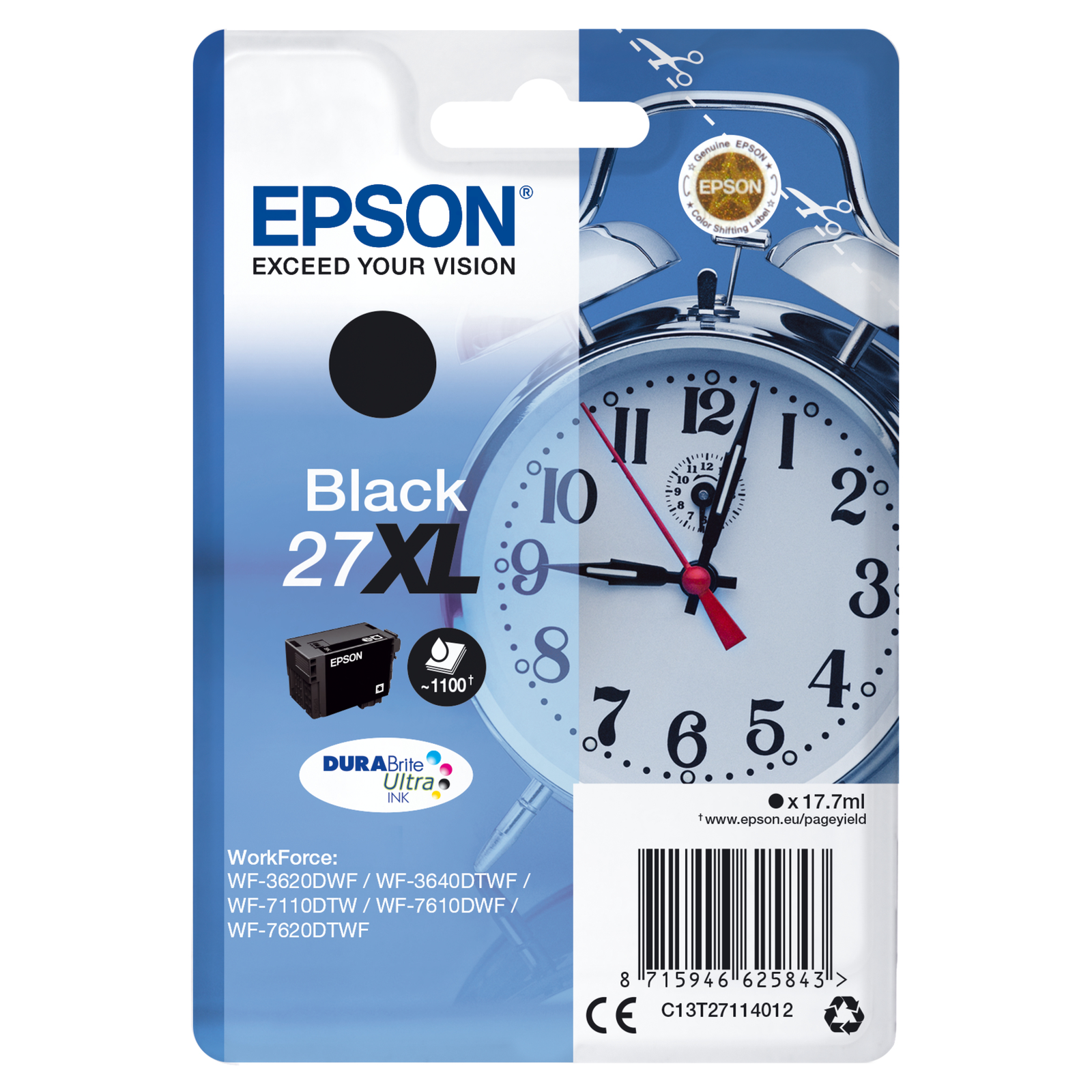 Epson 27XL Black 1100 Pages Ink C13T27114012