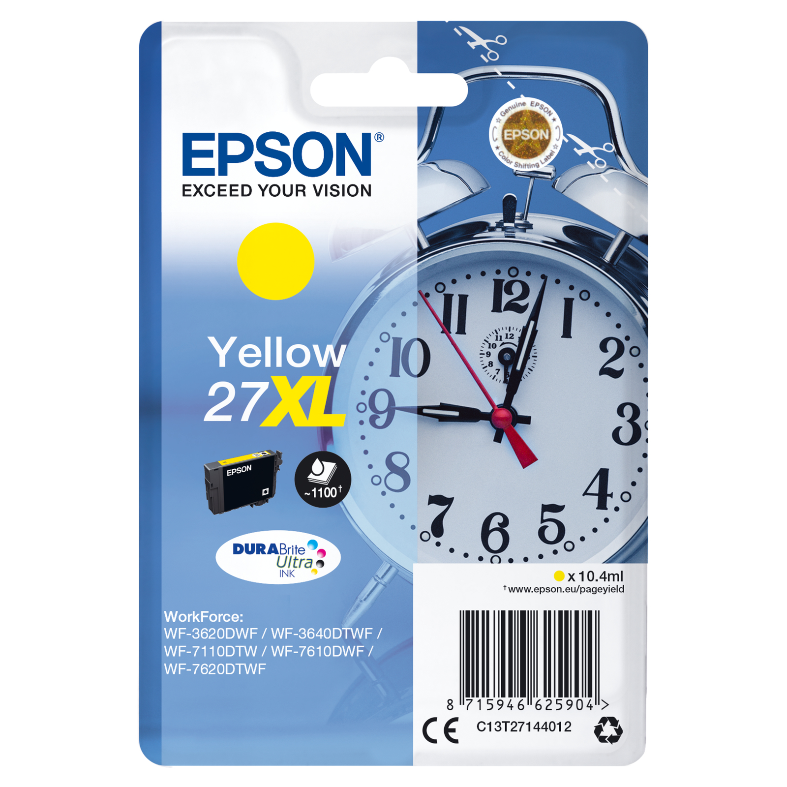 Epson 27XL Ink Cartridge Size XL 1 X Yellow 1100 Pages Blister Pack (C13T27144010)