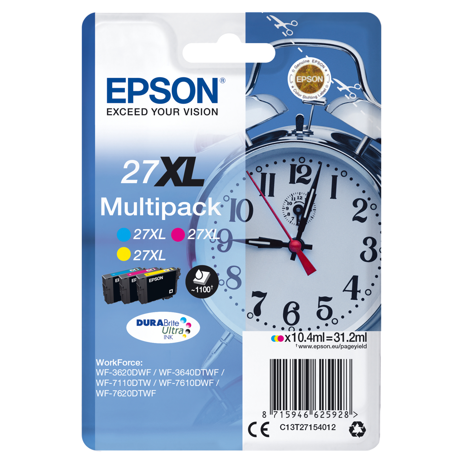 Epson 27XL Multipack Yellow cyan magenta 1100 Pages Ink C13T27154012