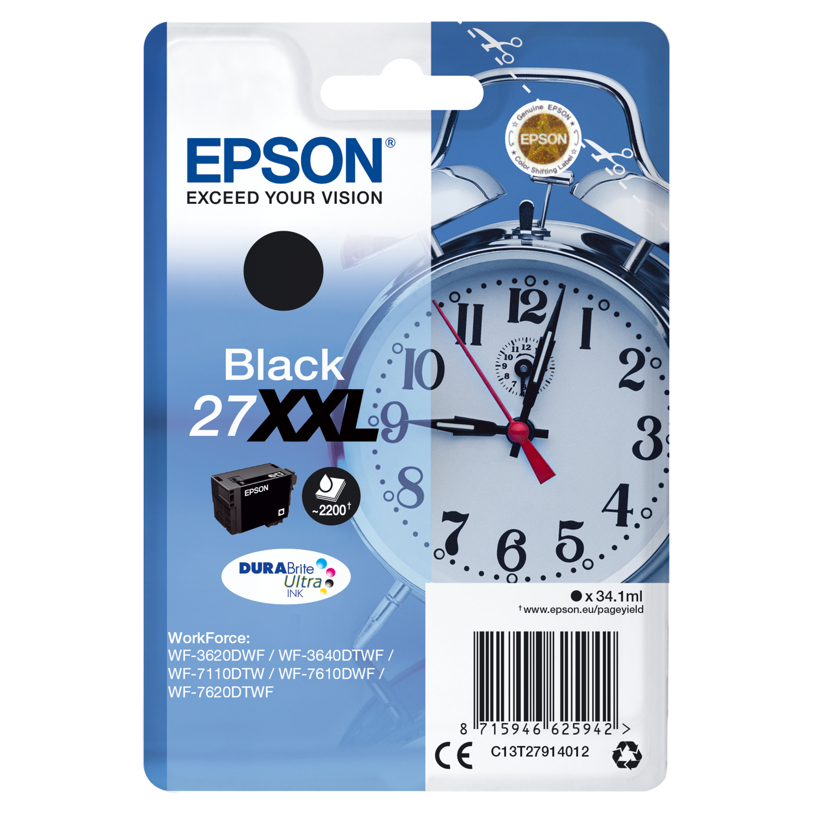 Epson Singlepack Black 27XXL DURABrite Ultra Ink 34.1 Ml 2200 Pages 1 Pc