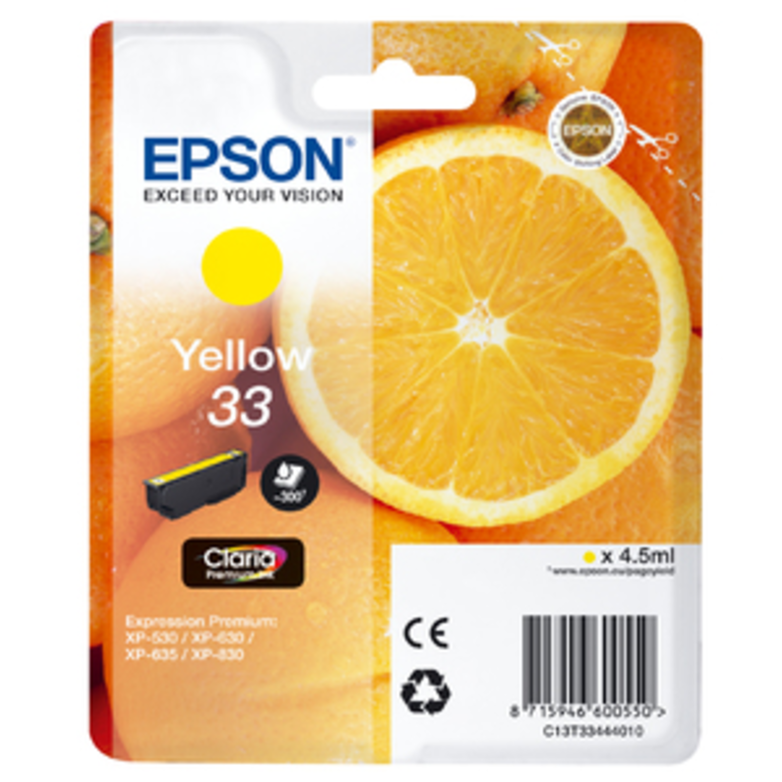 Epson 33 Yellow Original Blister Pack Ink Cartridge (C13T33444010)