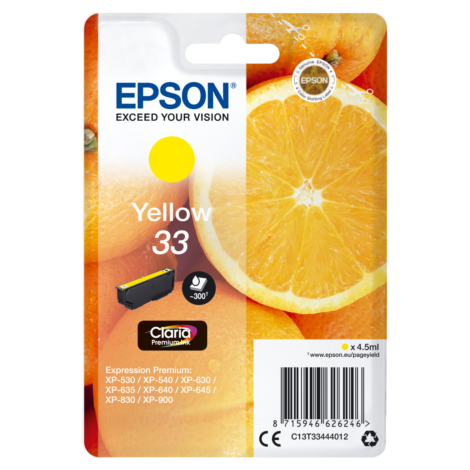 Epson 33 Yellow 300 Pages Ink C13T33444012