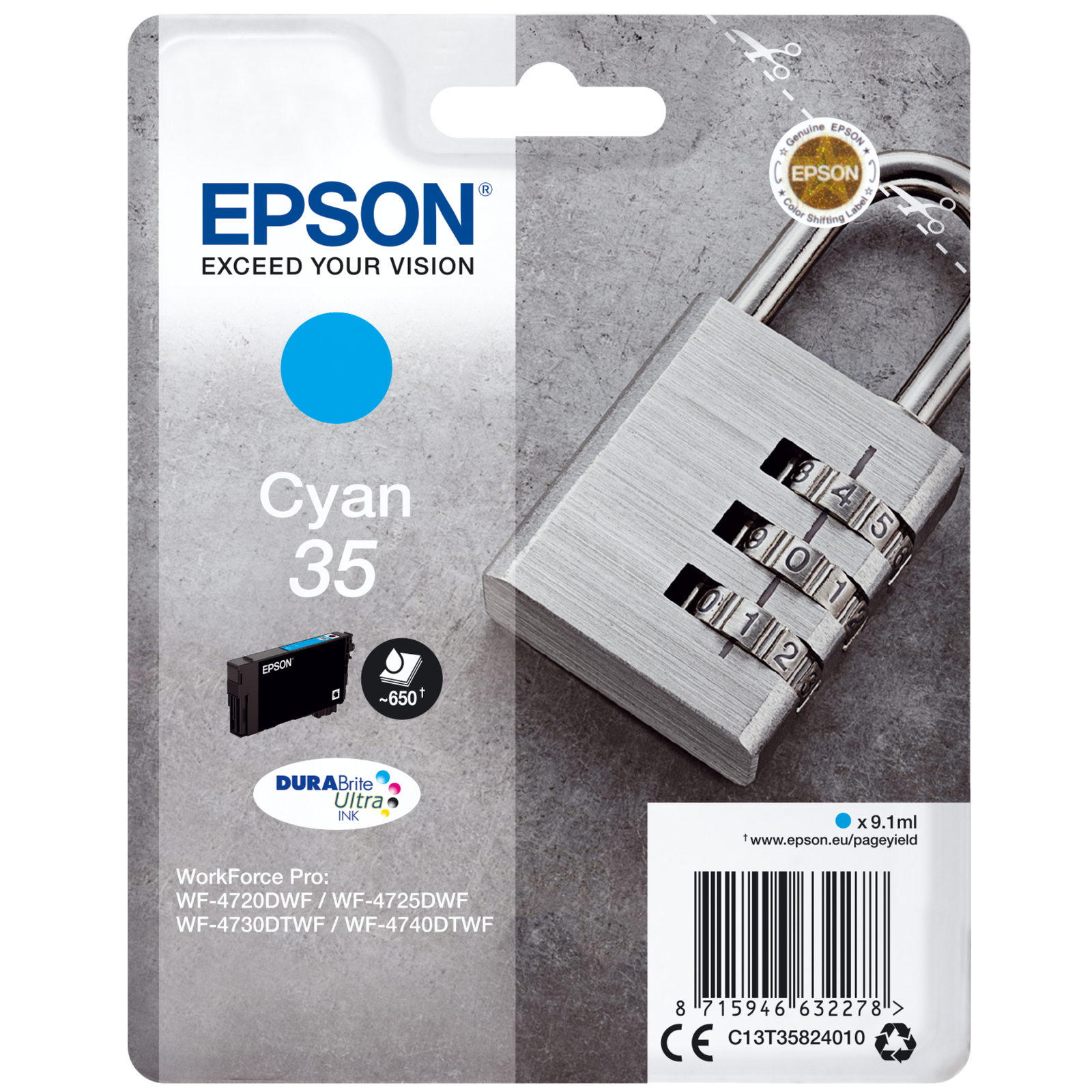 Epson Padlock Singlepack cyan 35 DURABrite Ultra Ink Standard Yield 9.1 Ml 650 Pages