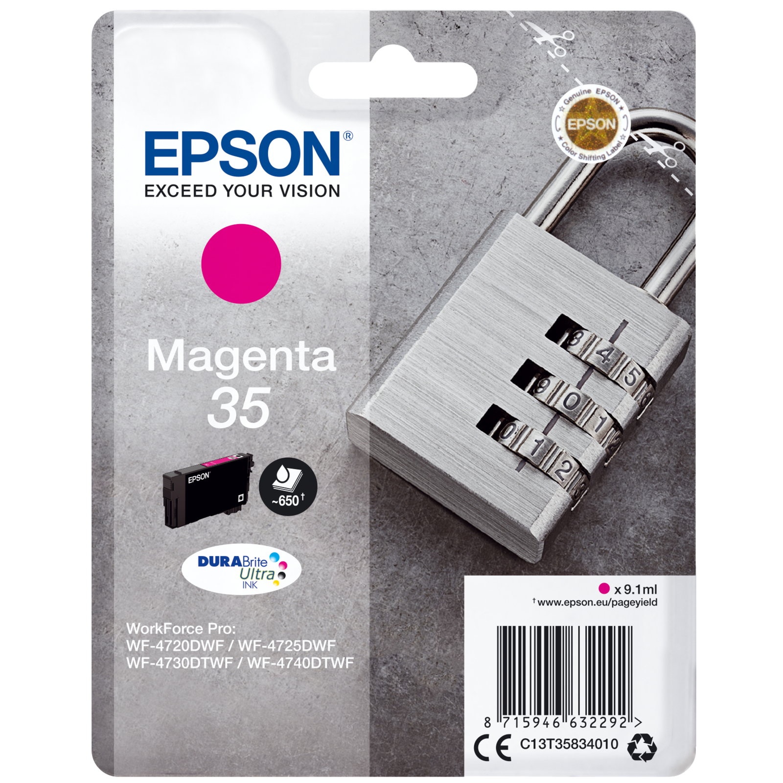 Epson Padlock Singlepack magenta 35 DURABrite Ultra Ink Standard Yield 9.1