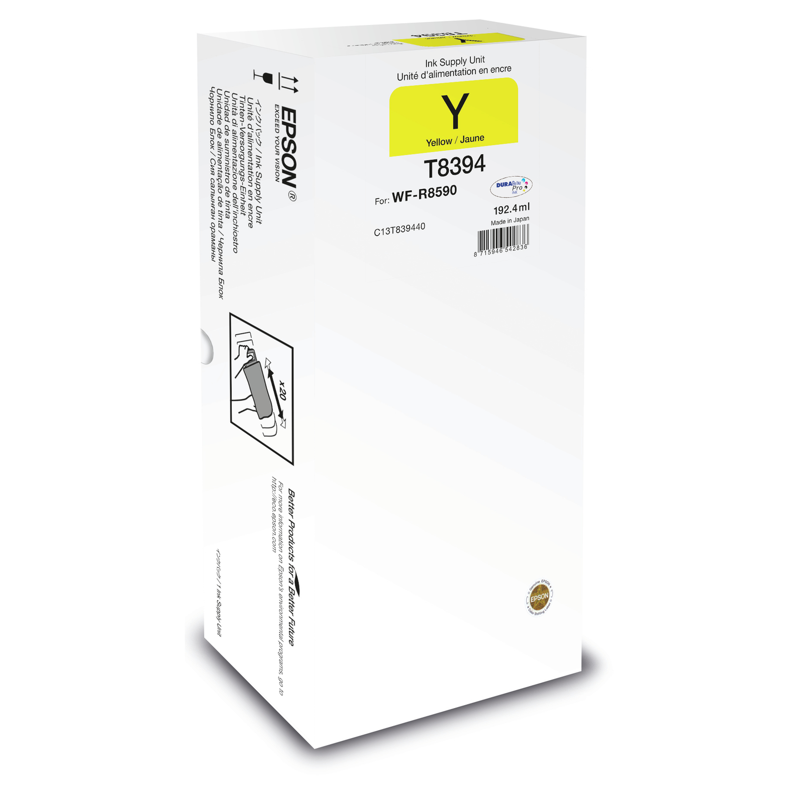 Epson T8394 192.4 Ml Yellow Refill Ink WorkForce Pro R8590 D3TWFC WF-R8590 WF-R8590DTWF