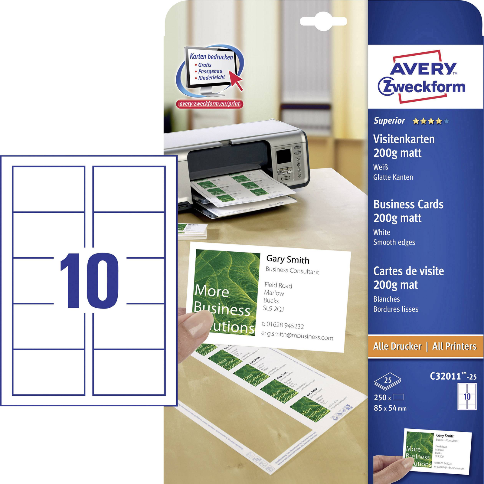 Avery C32011-25 White Rectangle Cardboard 200 Gm2 Laser Inkjet 8.5cm